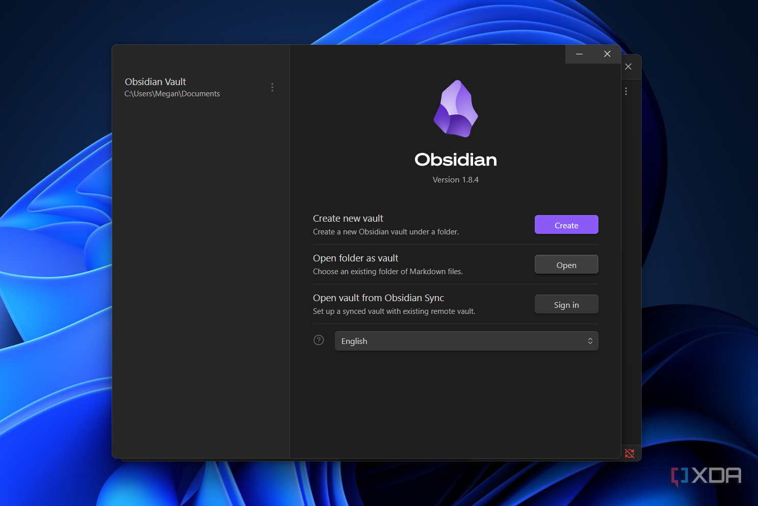 open folder as vault option in obsidian