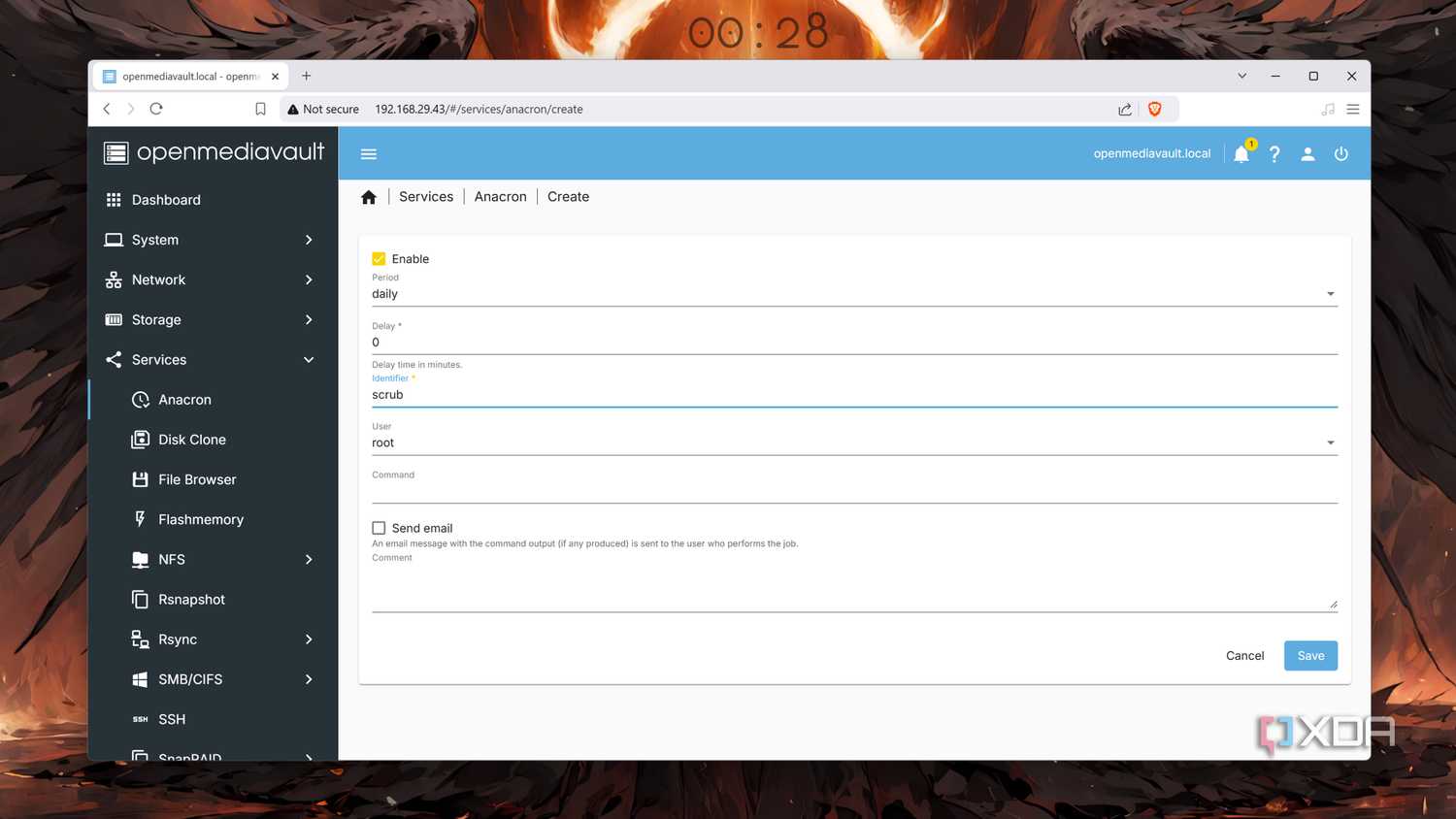 Configuring the Anacron plugin in OpenMediaVault