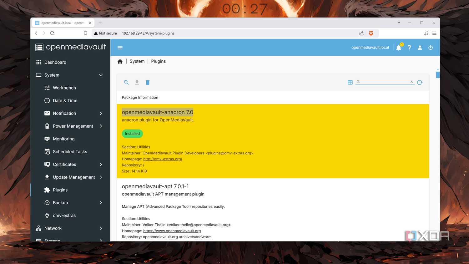 Installing the Anacron plugin in OpenMediaVault