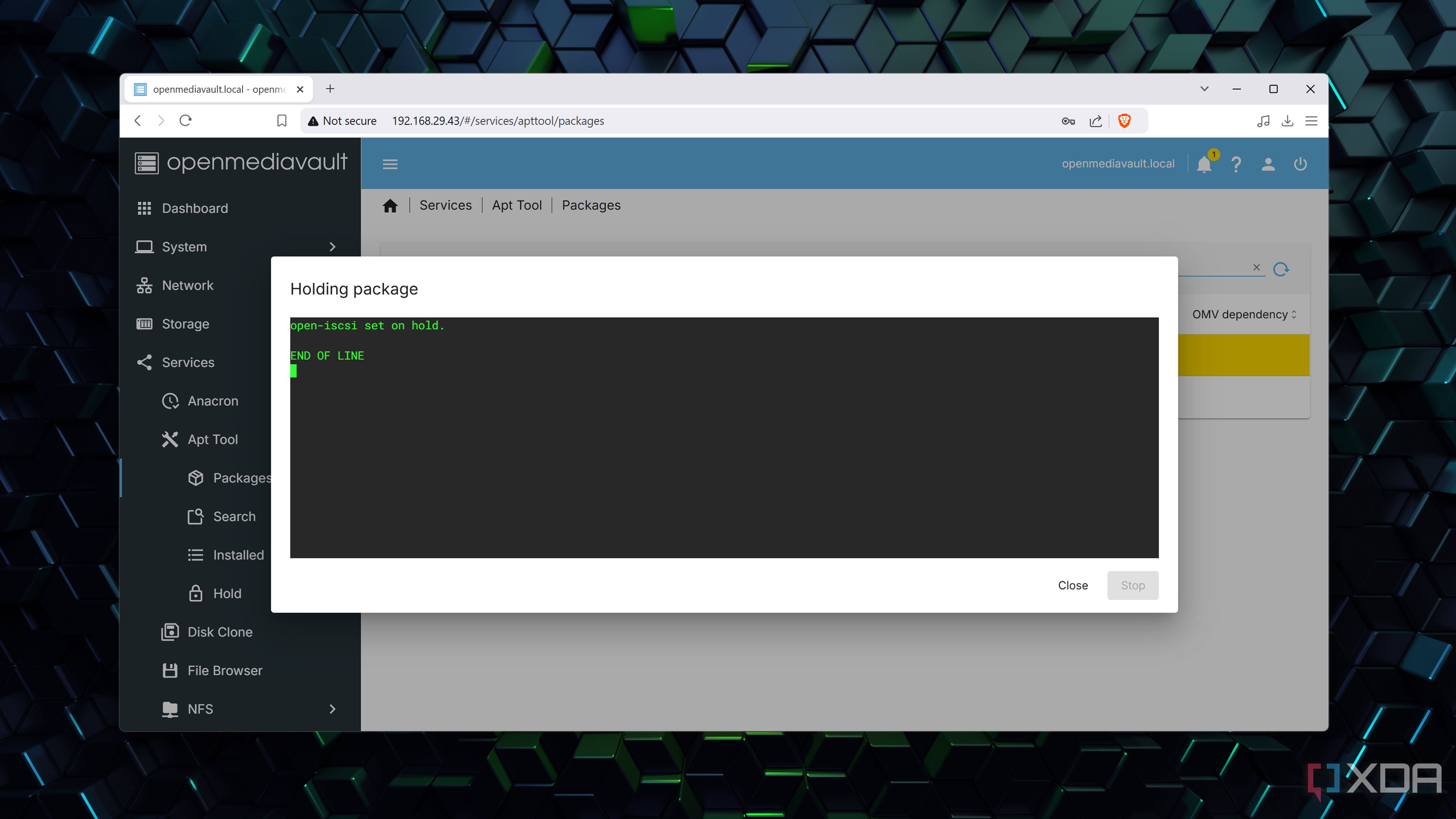 Holding a package using the openmediavault-apt plugin