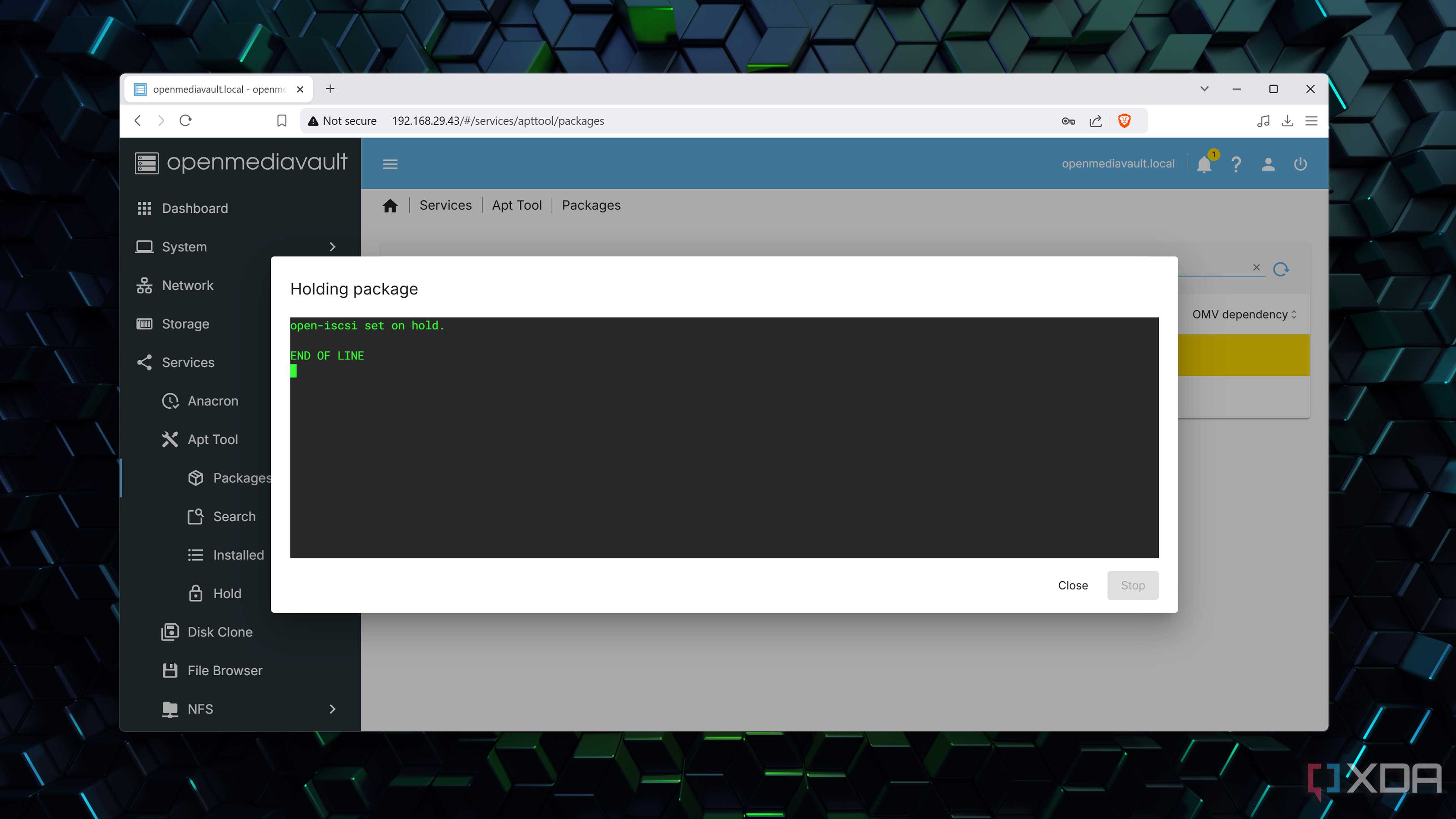Holding a package using the openmediavault-apt plugin