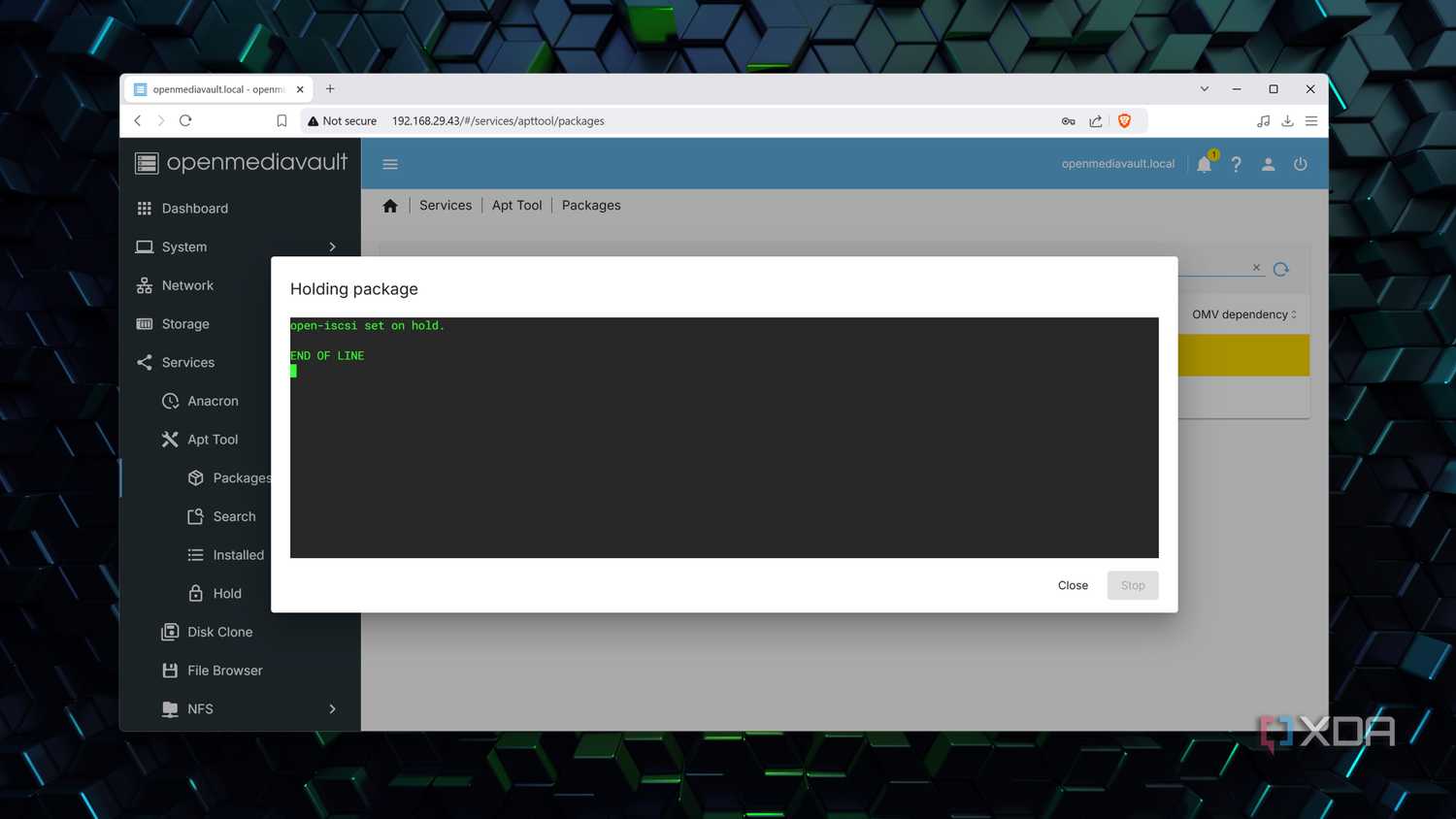 Holding a package using the openmediavault-apt plugin