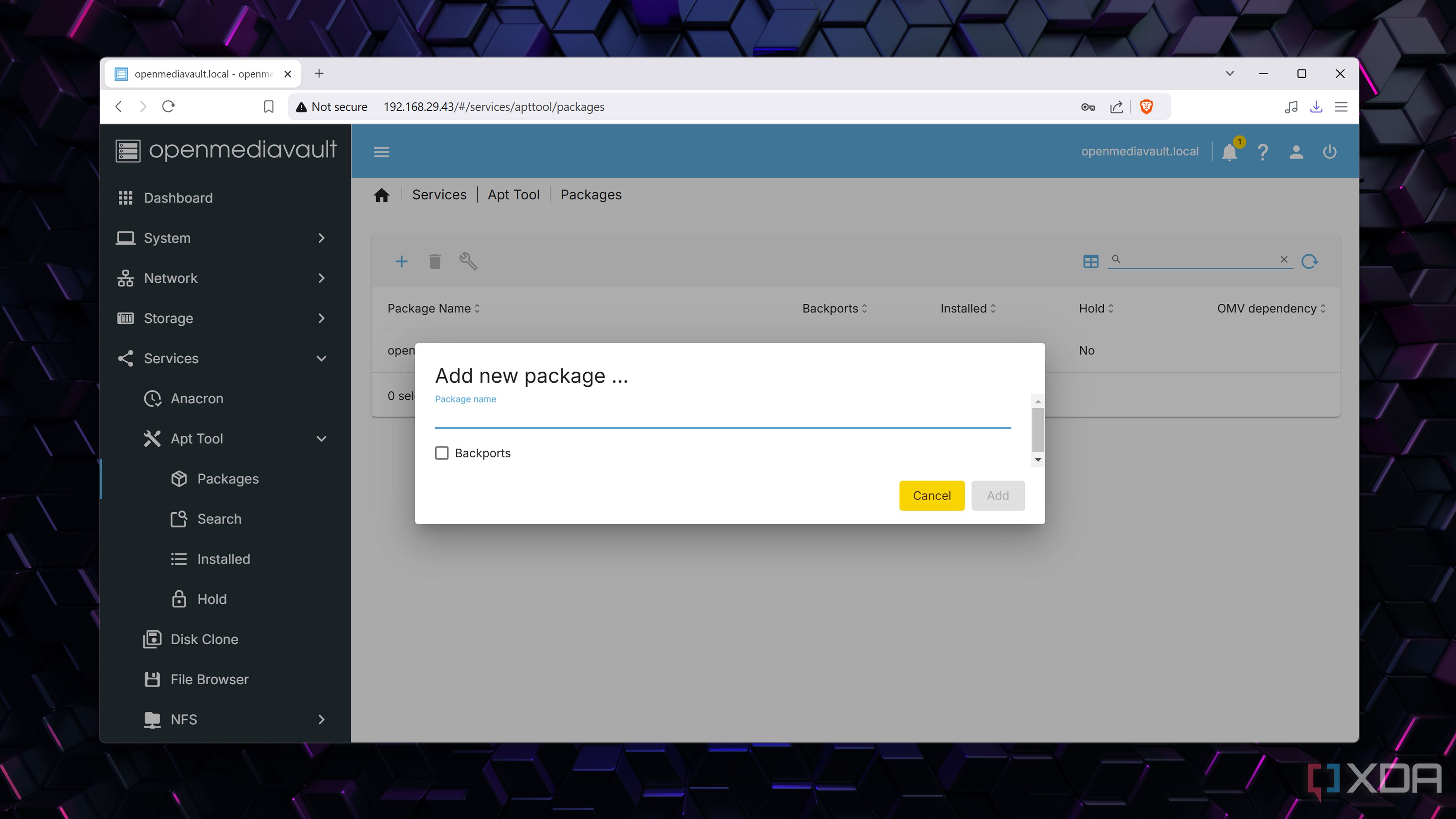 Adding a new package to the openmediavault-apt plugin