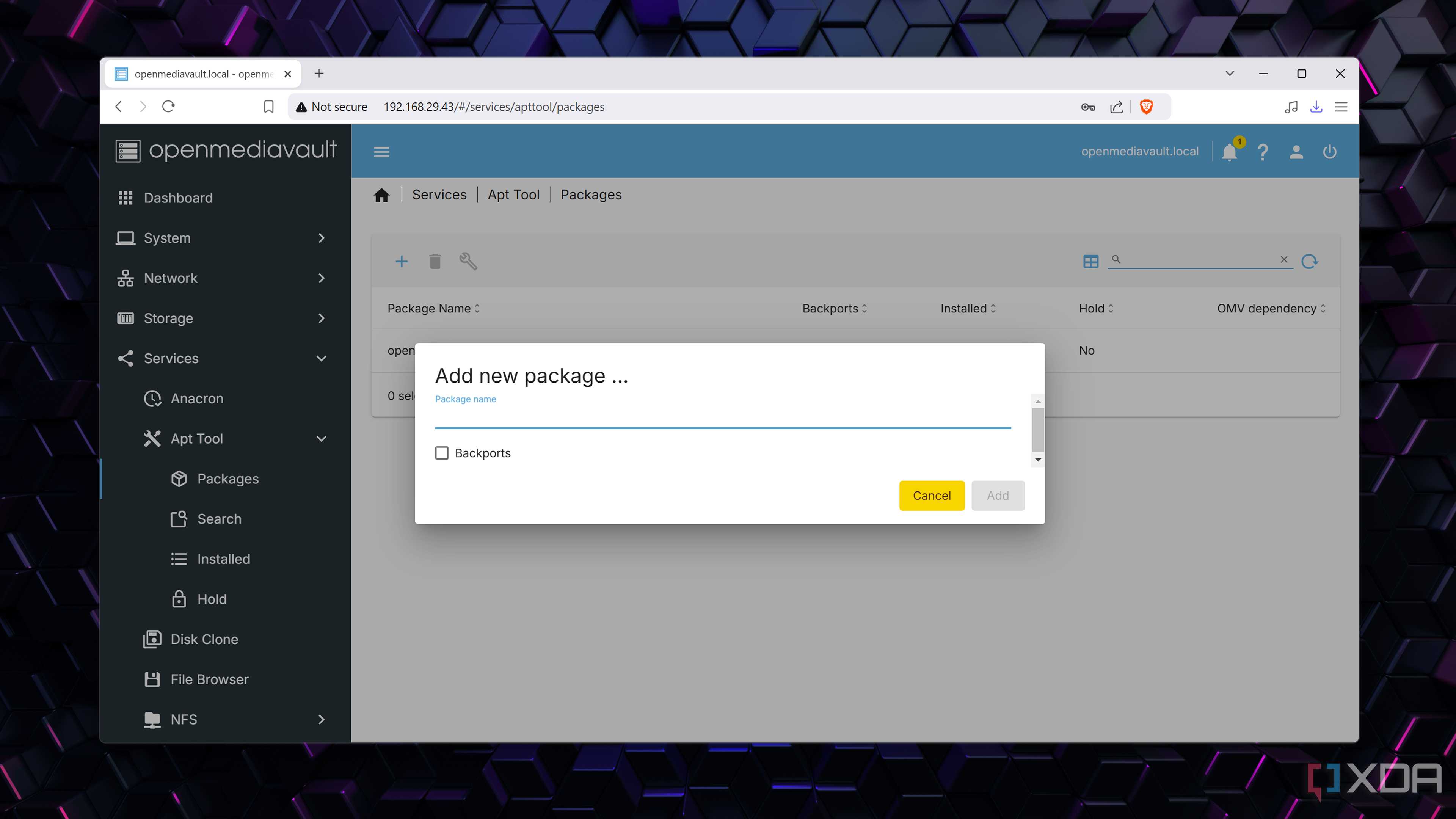 Adding a new package to the openmediavault-apt plugin