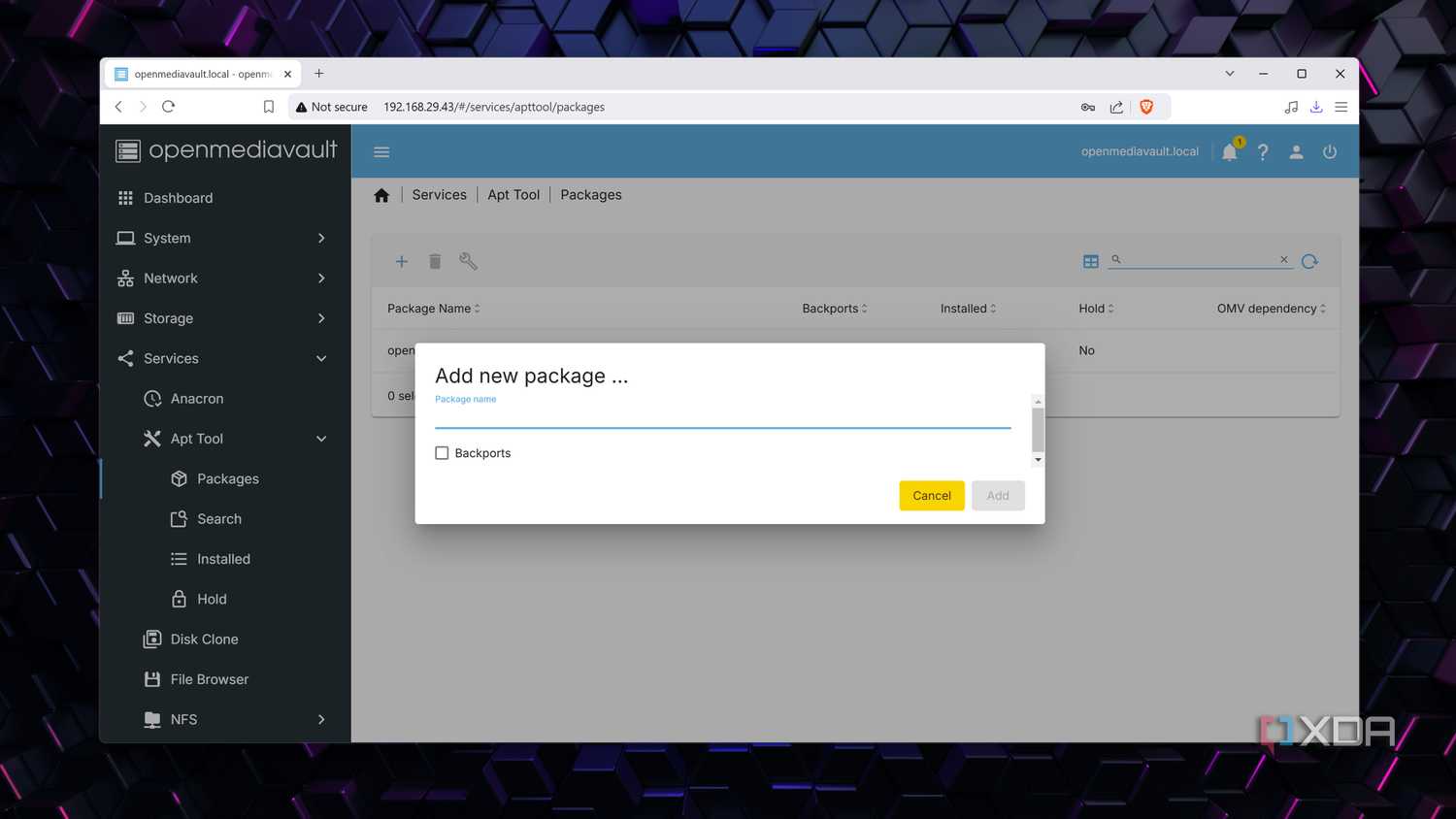 Adding a new package to the openmediavault-apt plugin
