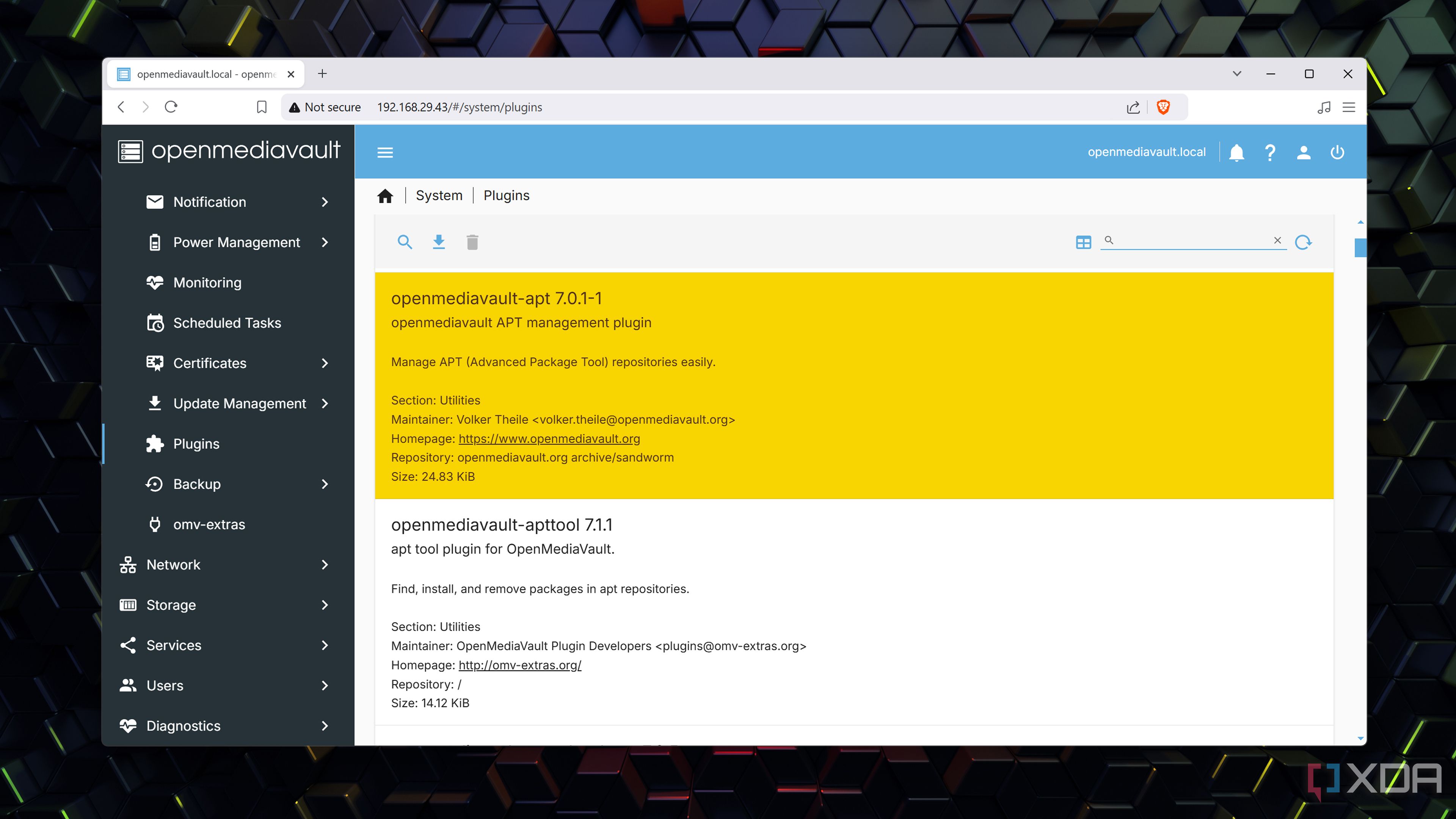 Installing the openmediavault-apt plugin