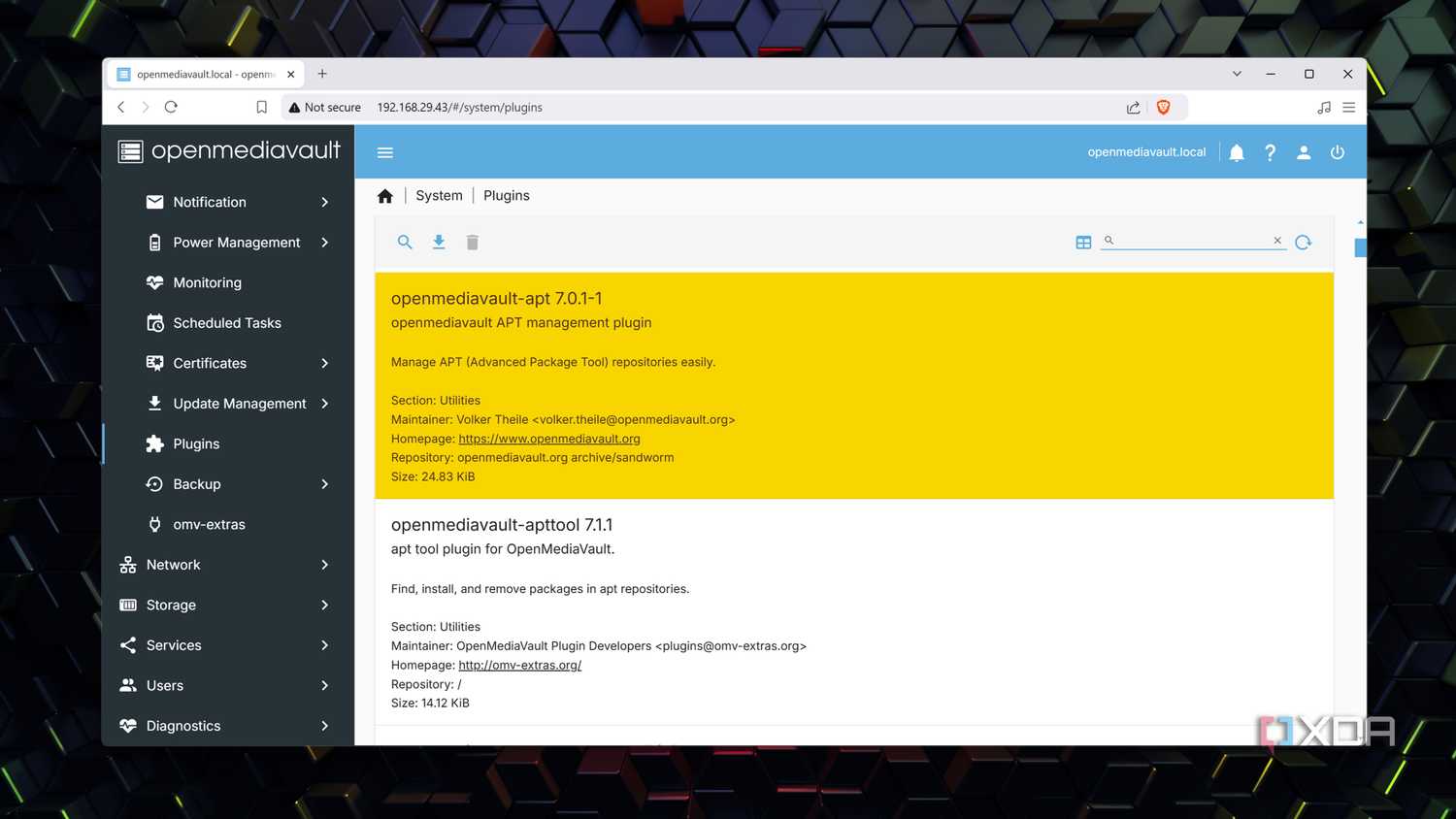 Installing the openmediavault-apt plugin