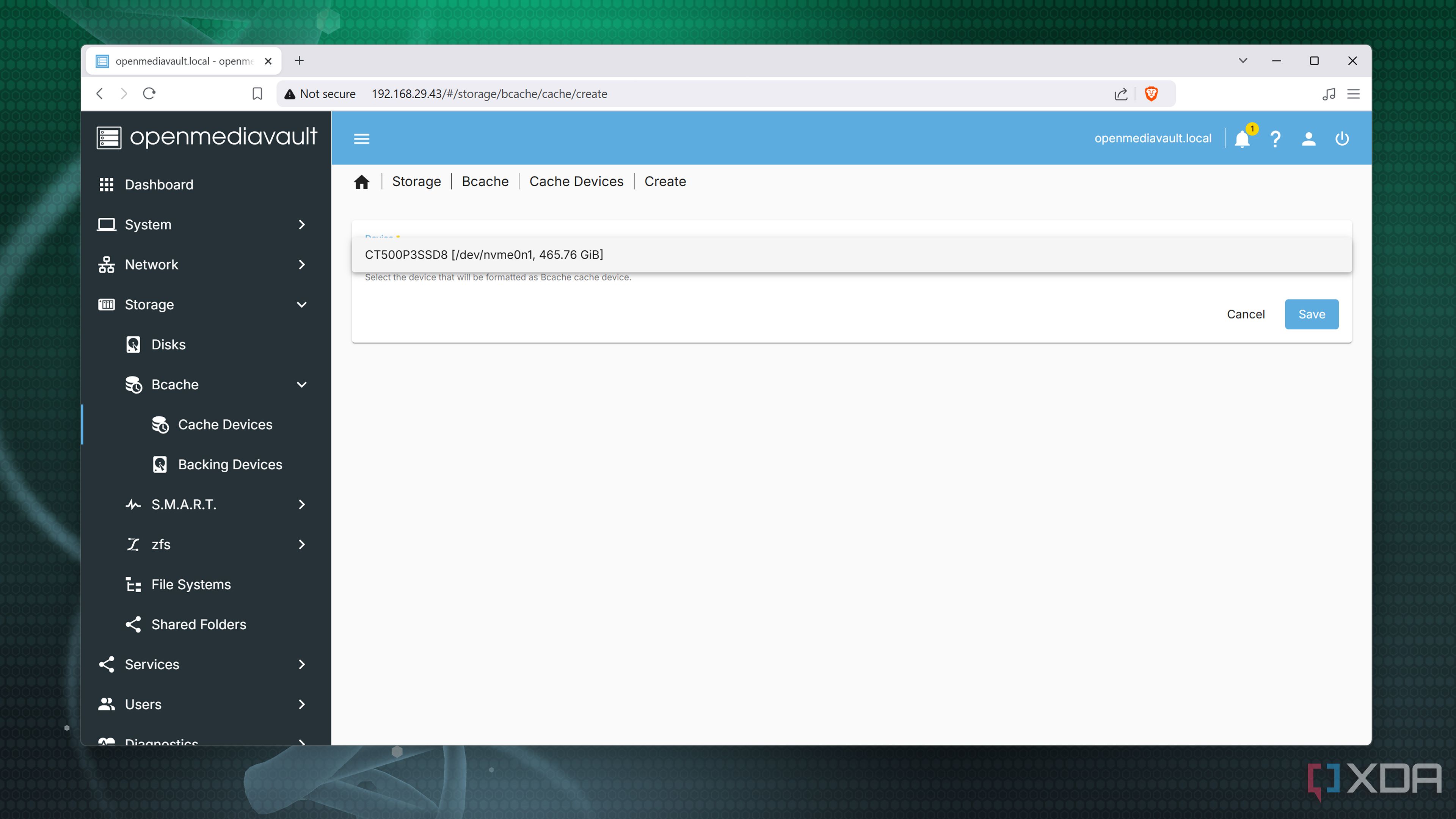 Configuring the Bcache plugin in OpenMediaVault