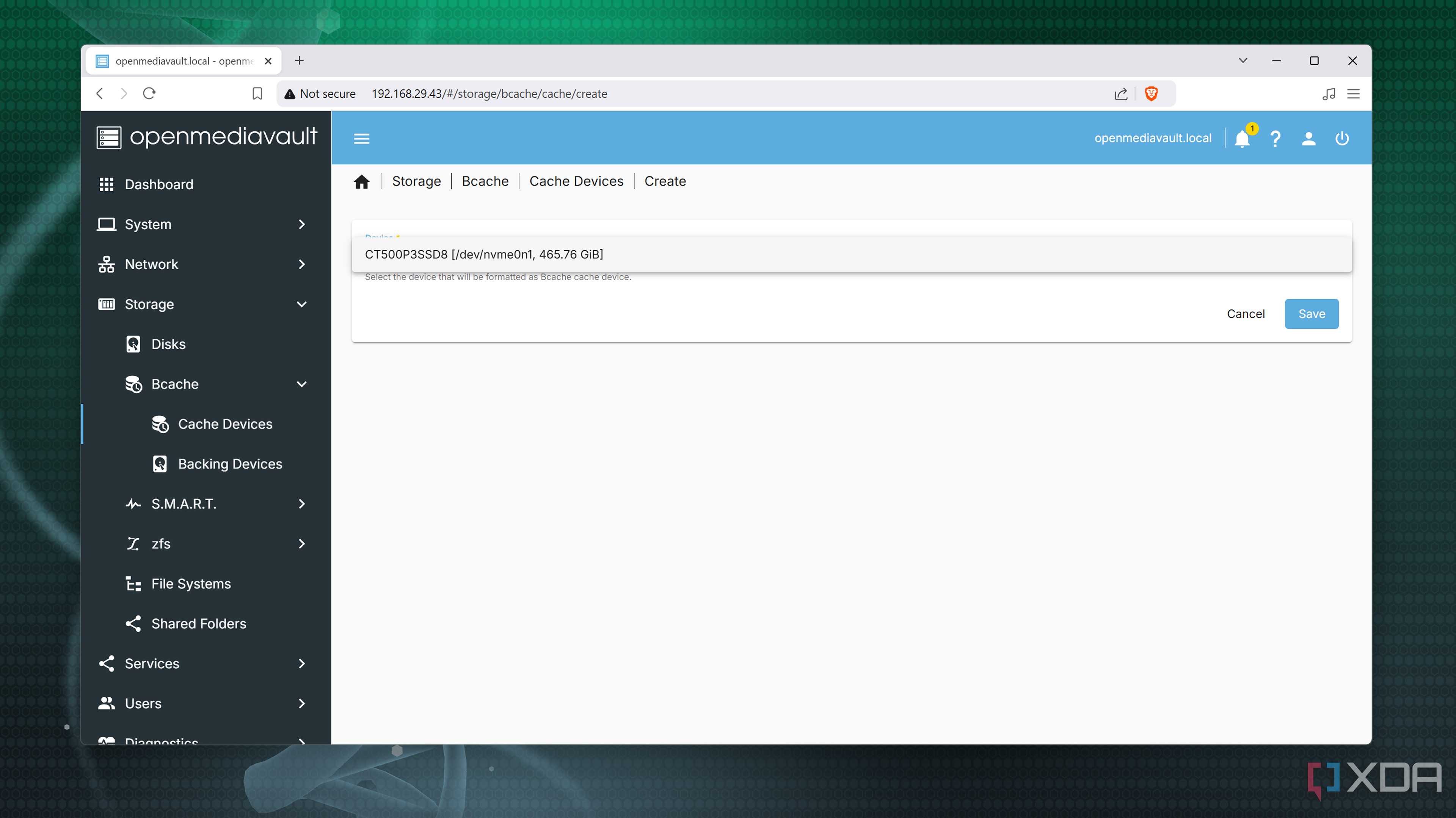 Configuring the Bcache plugin in OpenMediaVault