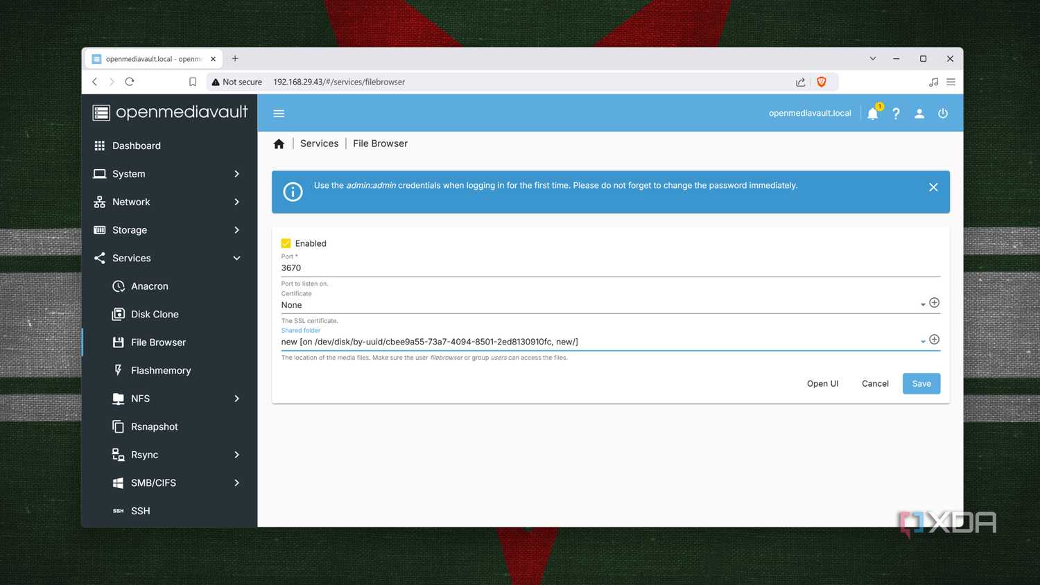 Configuring the File Browser plugin in OpenMediaVault