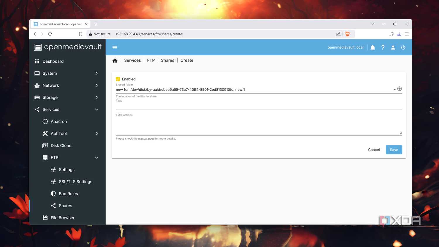 Adding a shared folder to the FTP plugin in OpenMediaVault