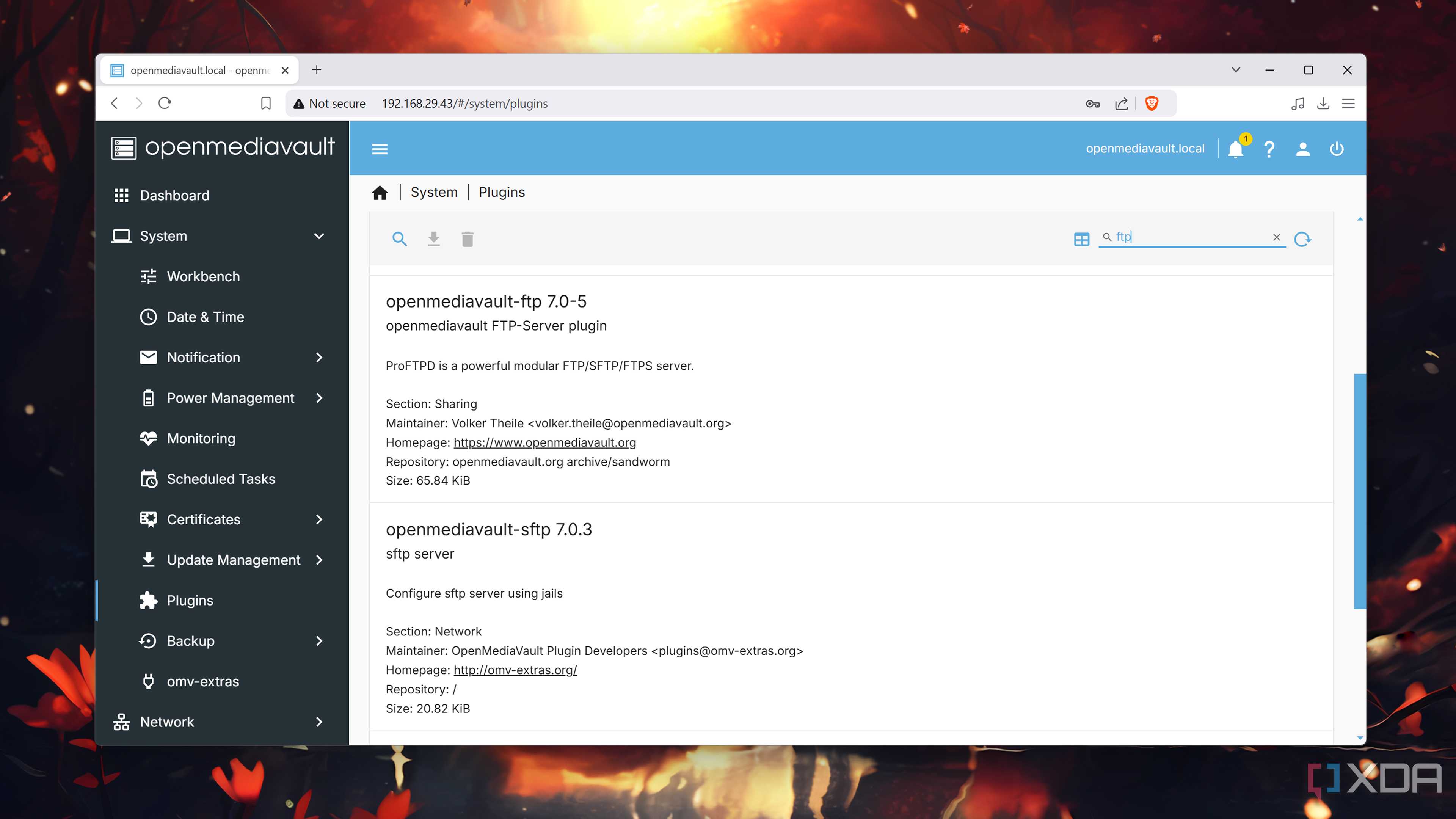 Installing the FTP plugin in OpenMediaVault