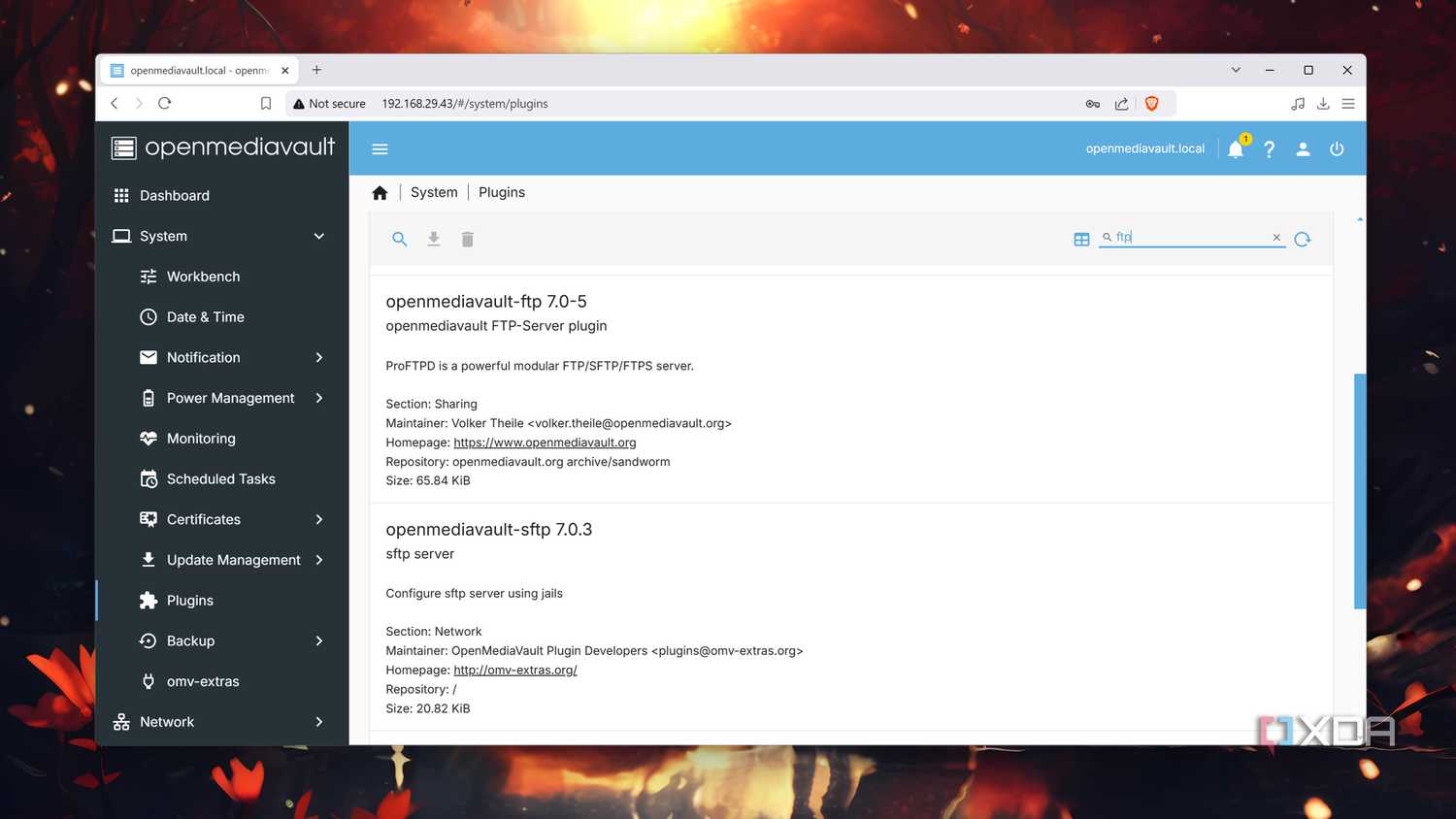 Installing the FTP plugin in OpenMediaVault