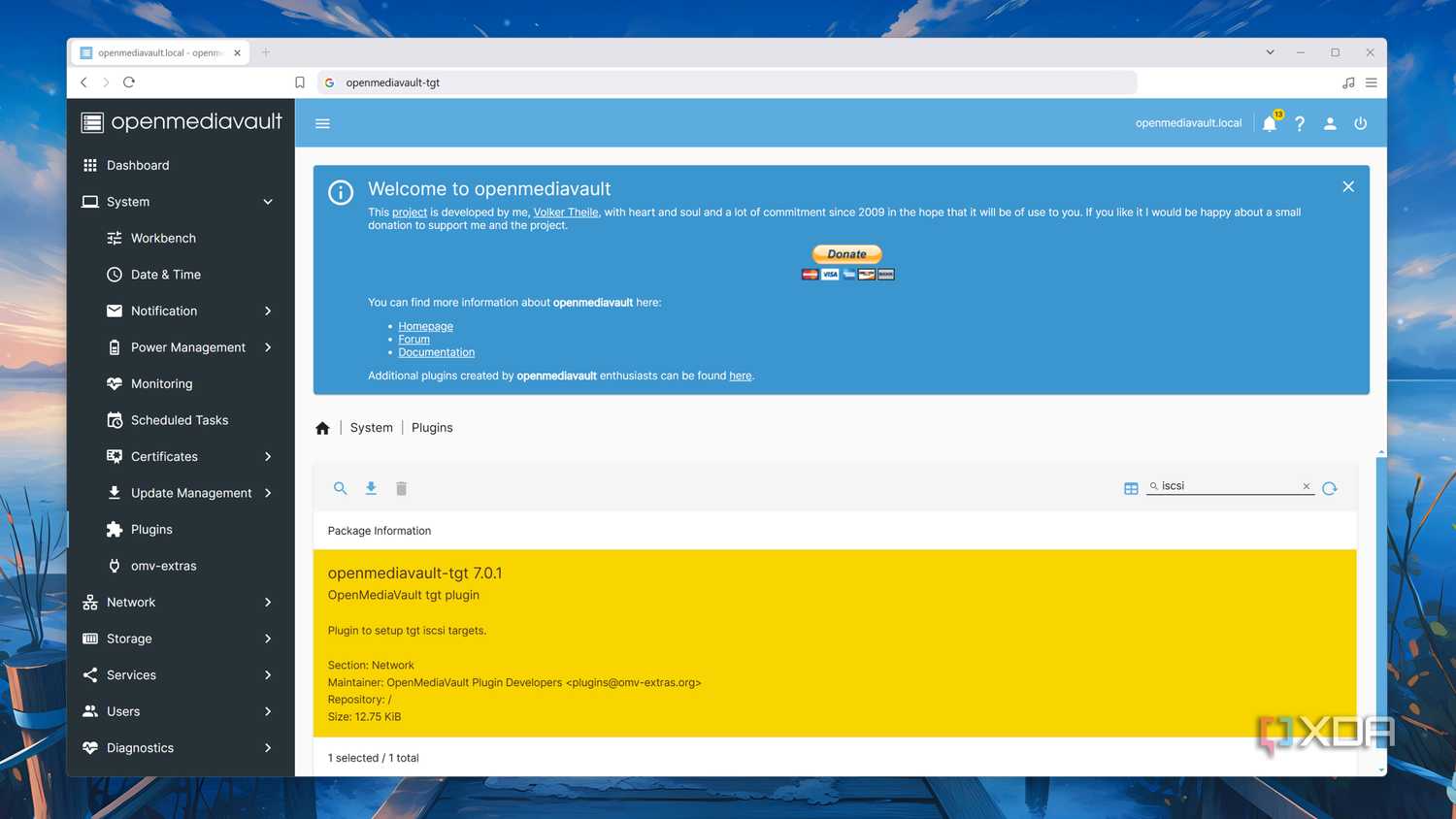 Installing the openmediavault-tgt plugin in OpenMediaVault