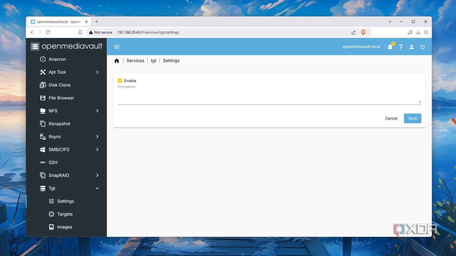 Enabling the openmediavault-tgt plugin in OpenMediaVault