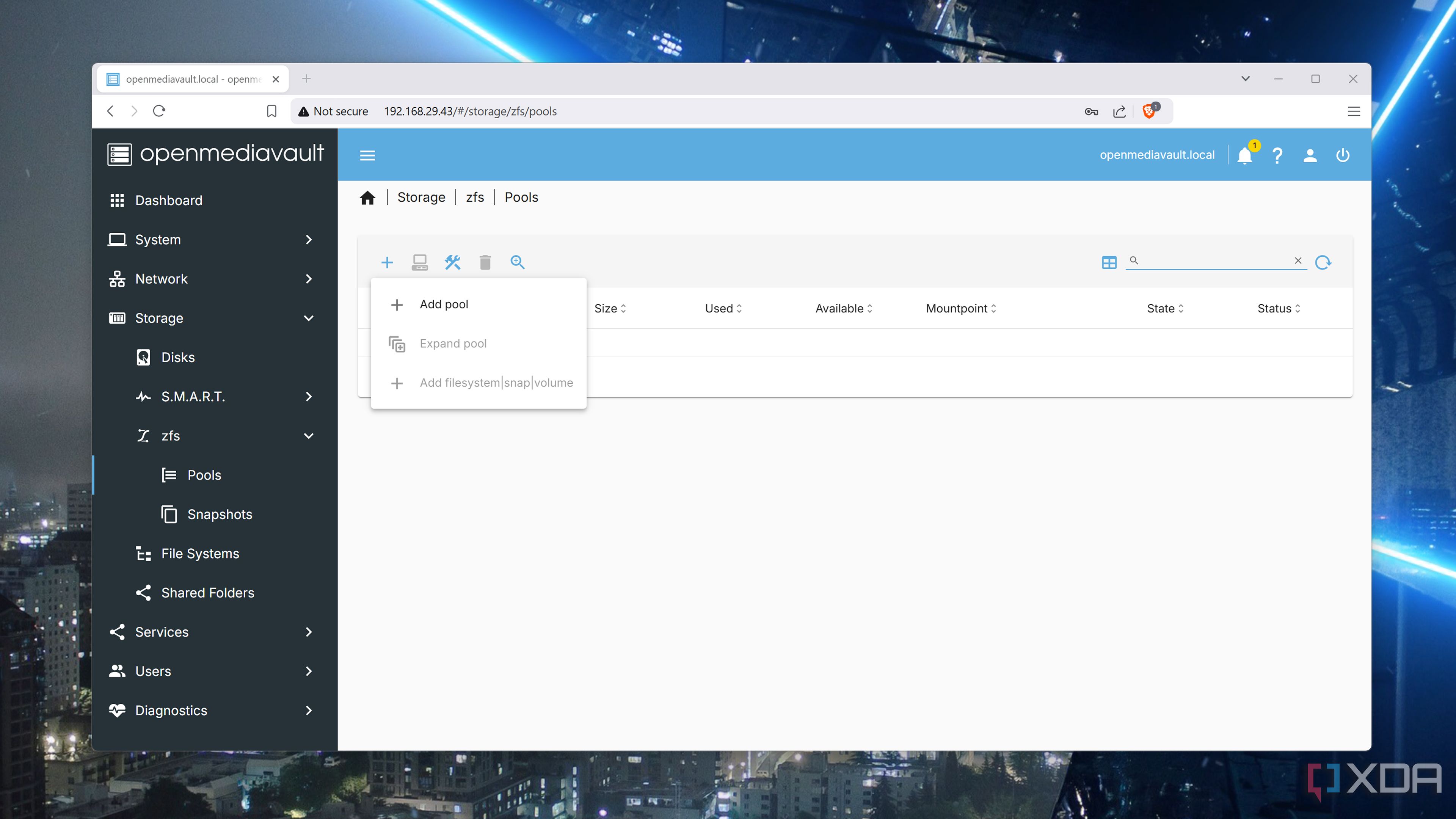 Configuring the ZFS plugin in OpenMediaVault
