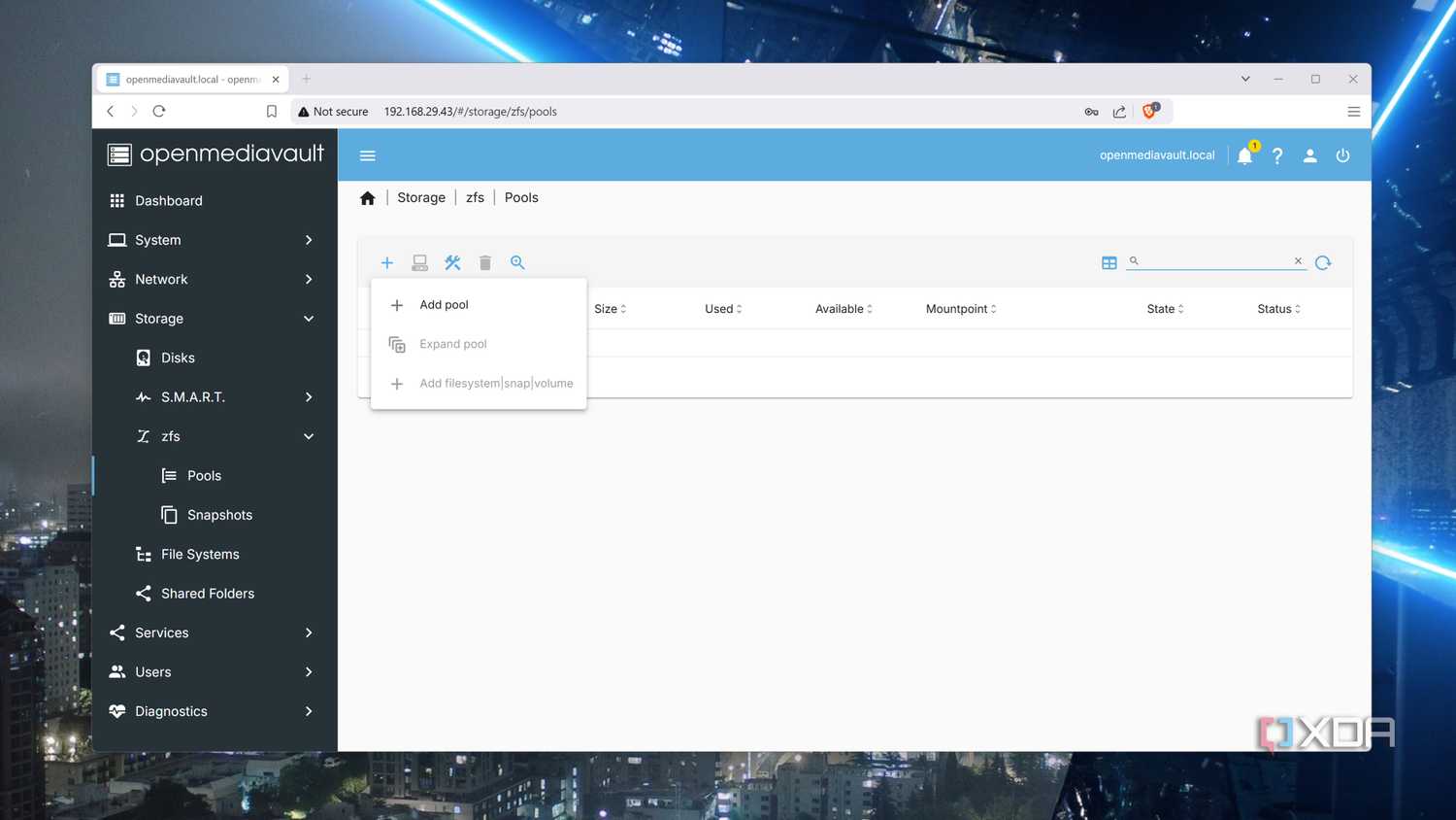 Configuring the ZFS plugin in OpenMediaVault