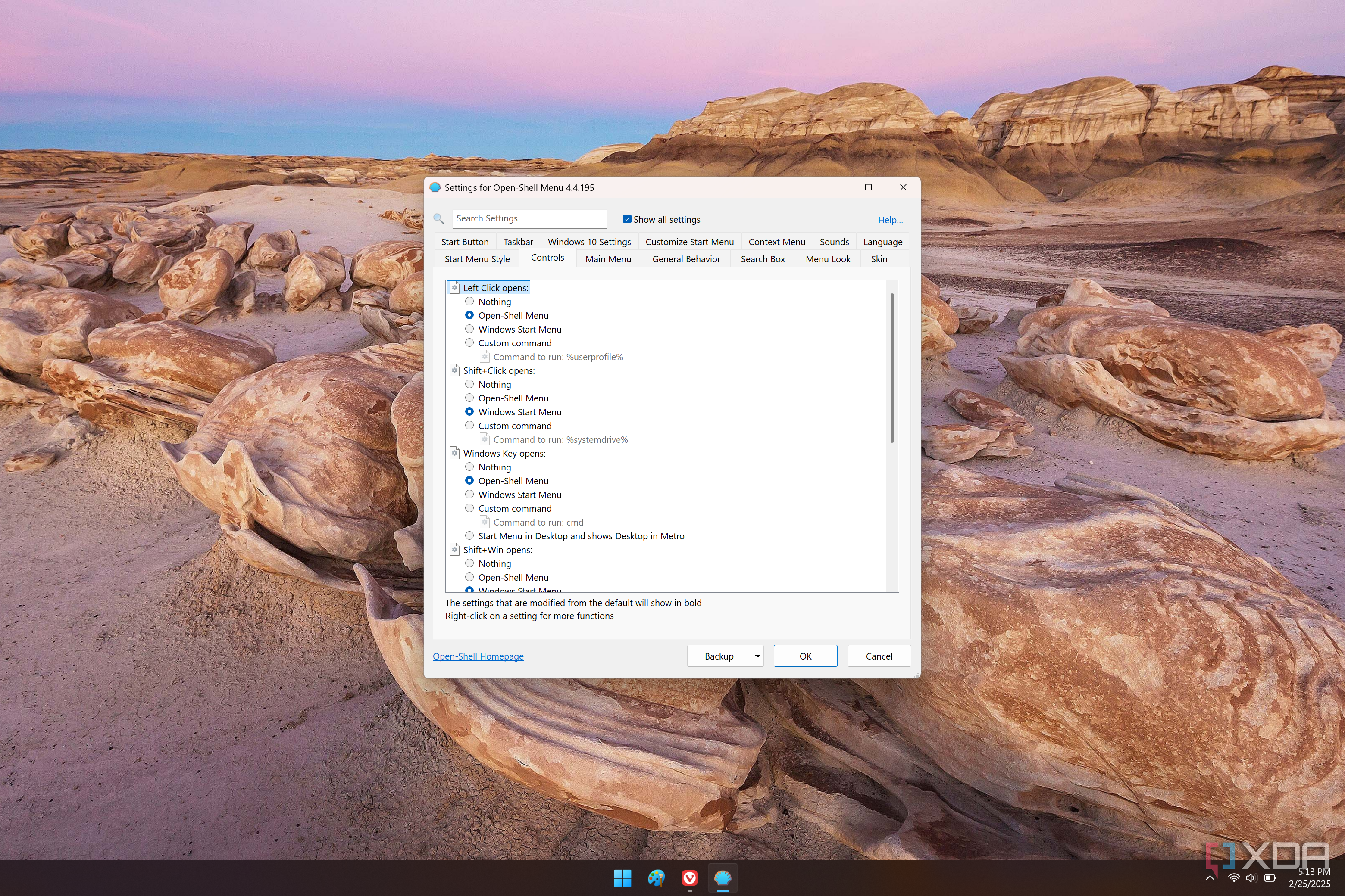 Screenshot of OpenShell Controls settings
