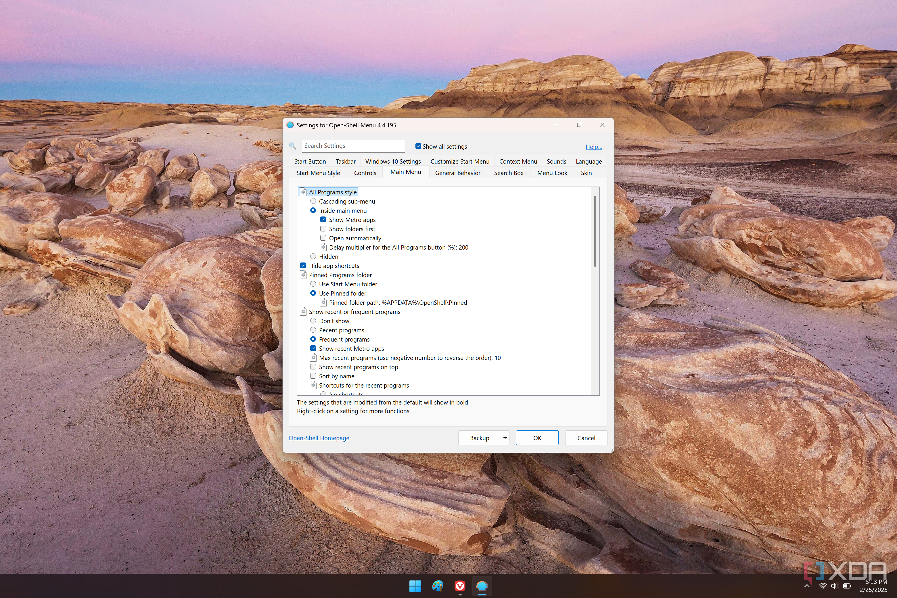 Screenshot of OpenShell Main menu settings