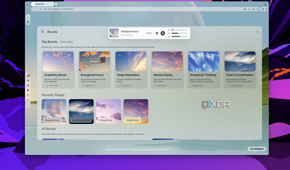 Screenshot of the Boosts page in Opera Air showing the currently active boost, top boosts, and recently played boosts