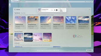Screenshot of the Boosts page in Opera Air showing the currently active boost, top boosts, and recently played boosts