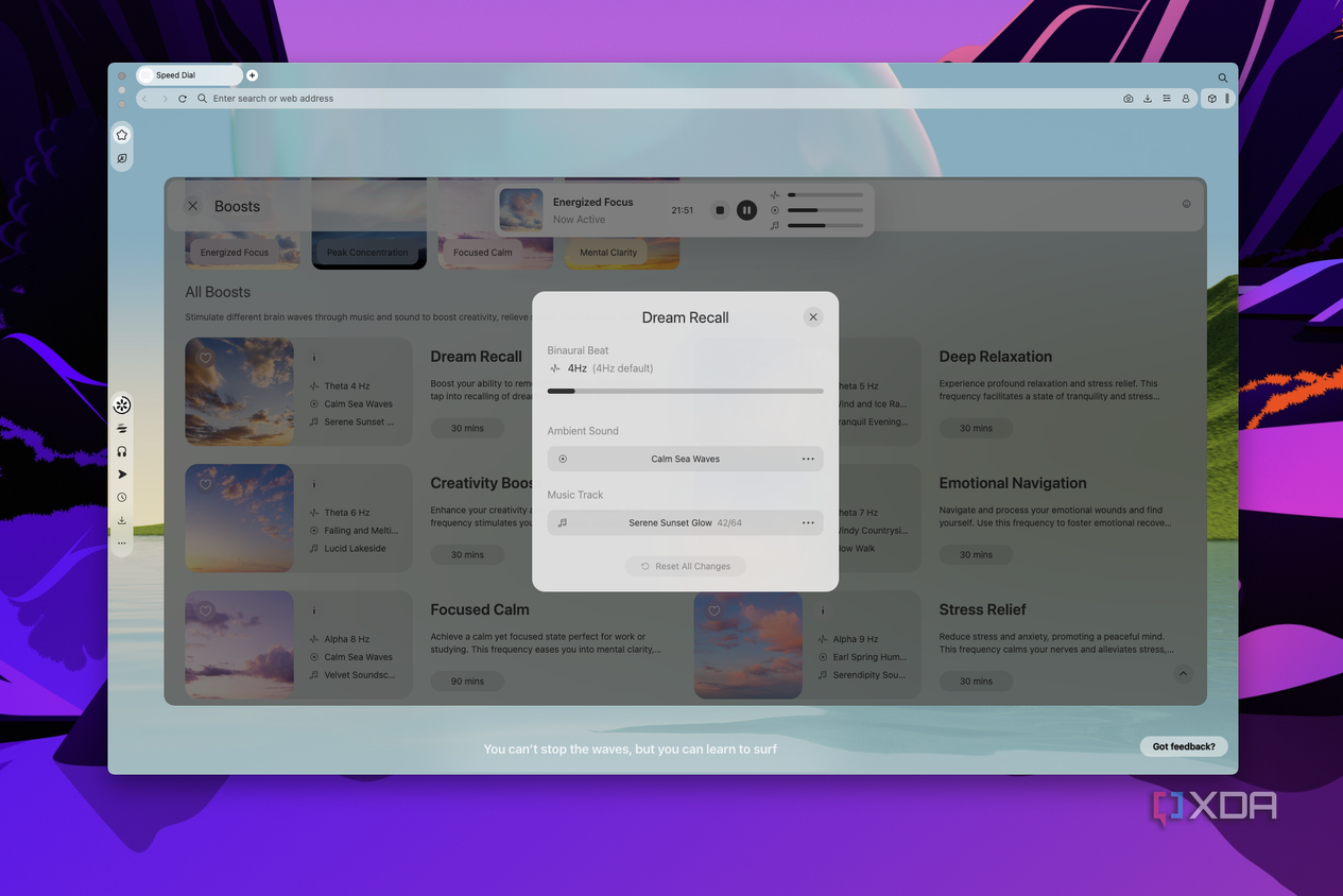 Screenshot of customization options for a specific boost in Opera Air