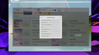 Screenshot of Opera Air showing a list of ambient sounds available to customize a boost