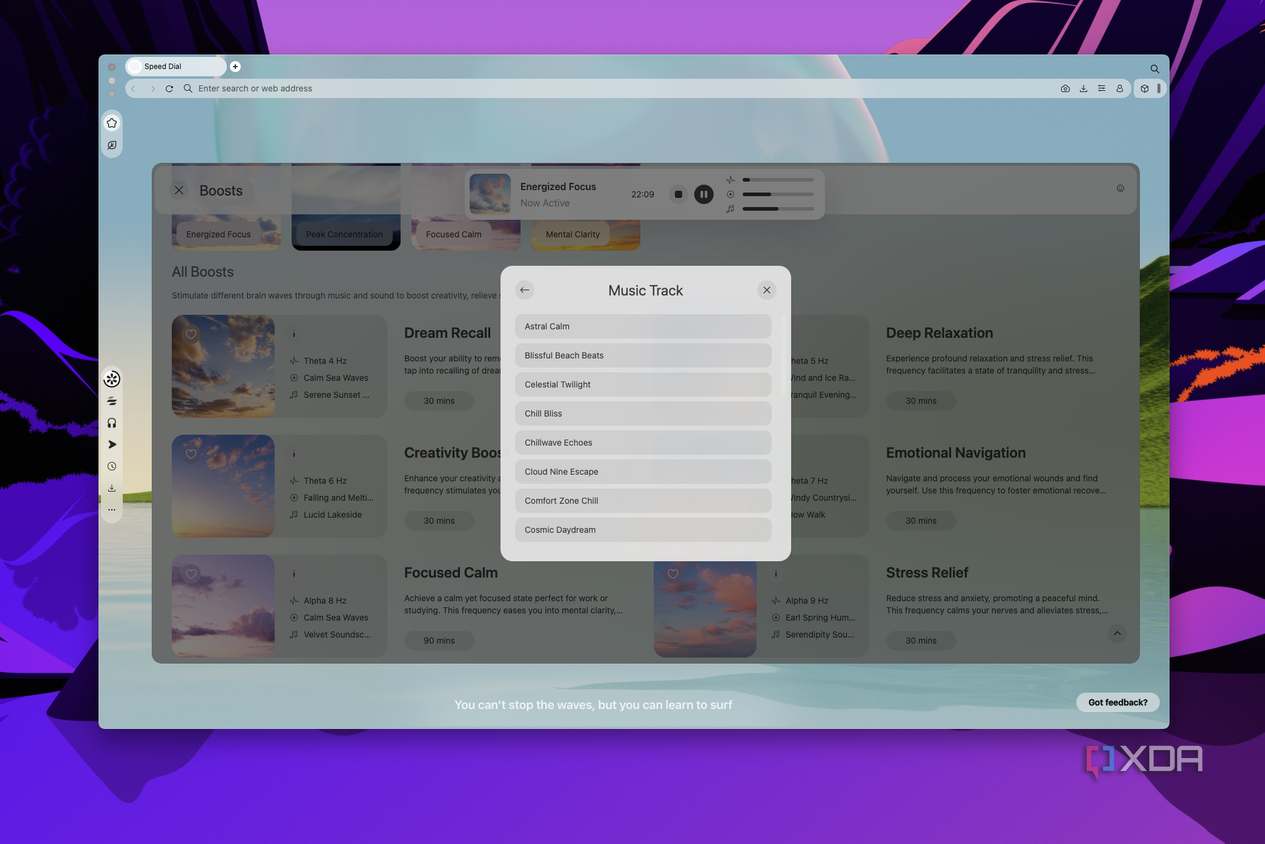 Screenshot of Opera Air showing a list of music tracks to customize a boost