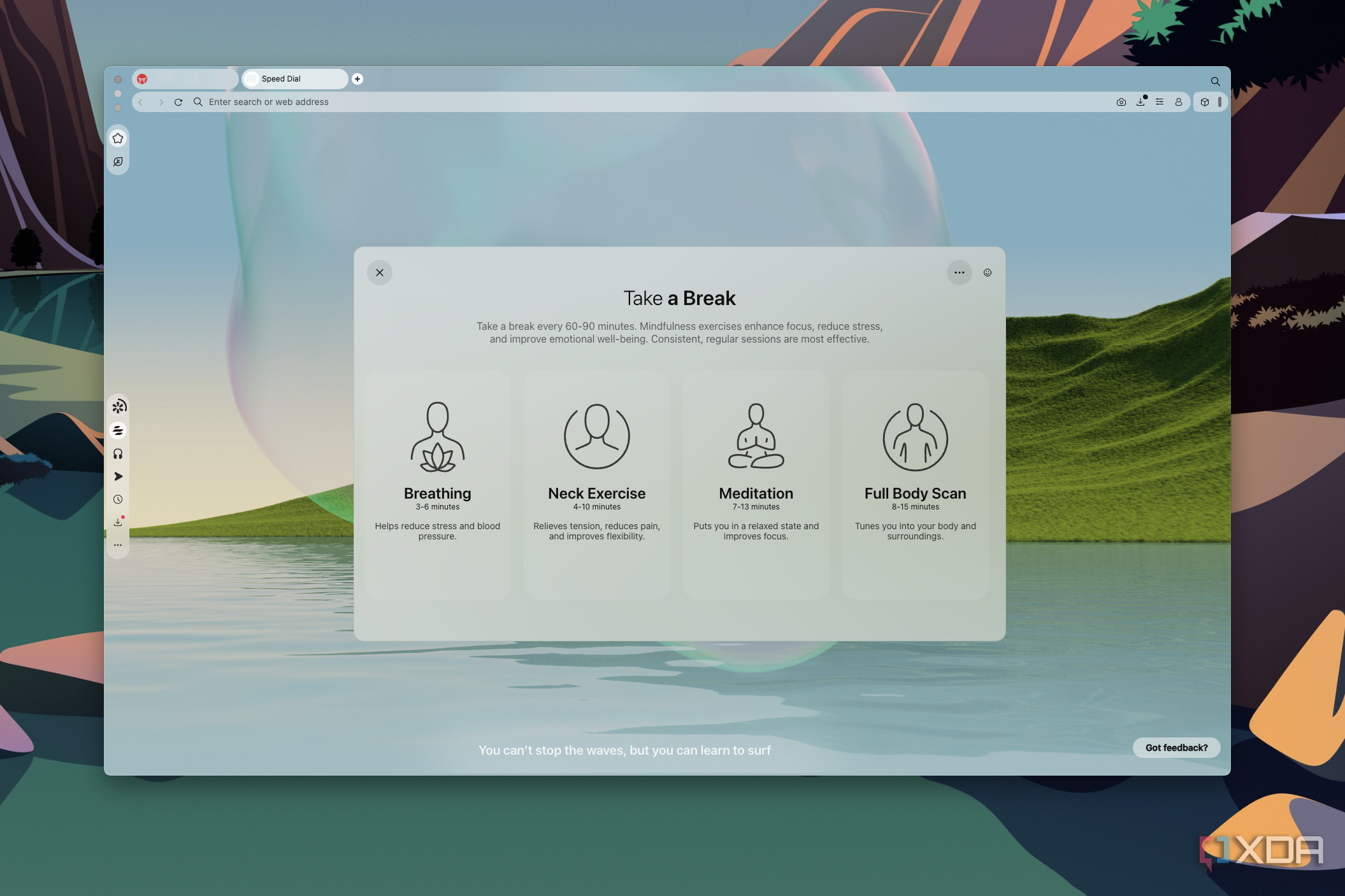 Screenshot of the Break screen in Opera Air for macOS showing different types of breaks available
