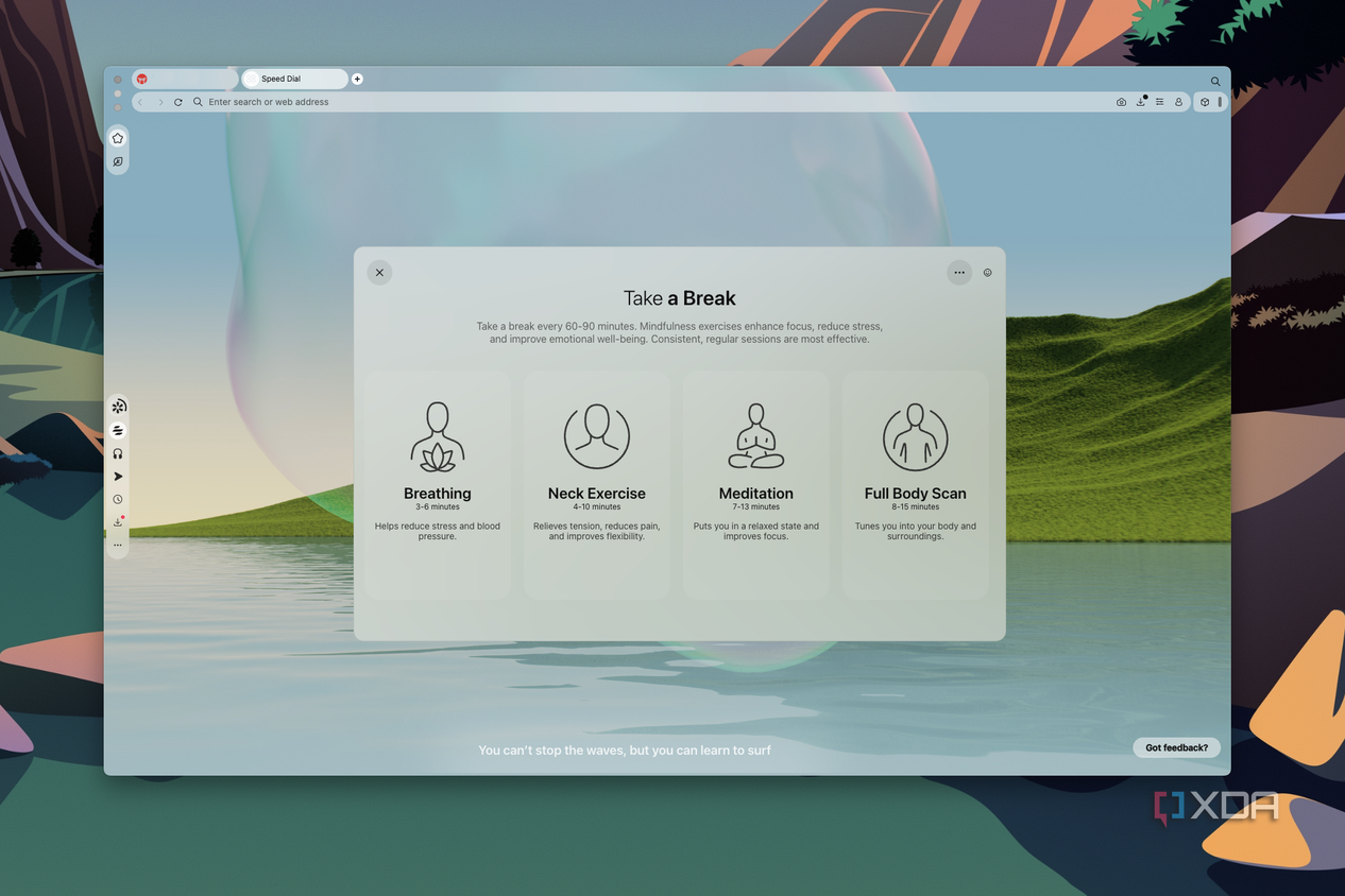Screenshot of the Break screen in Opera Air for macOS showing different types of breaks available