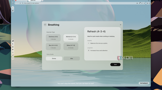 Screenshot of opera Air showing different types of breathing exercises available