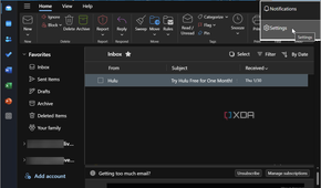 screenshot showing how to access Outlook app settings