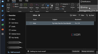 screenshot showing how to access Outlook app settings