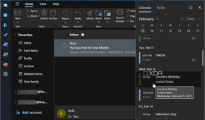screenshot showing mutltitasking in Outlook app on Windows