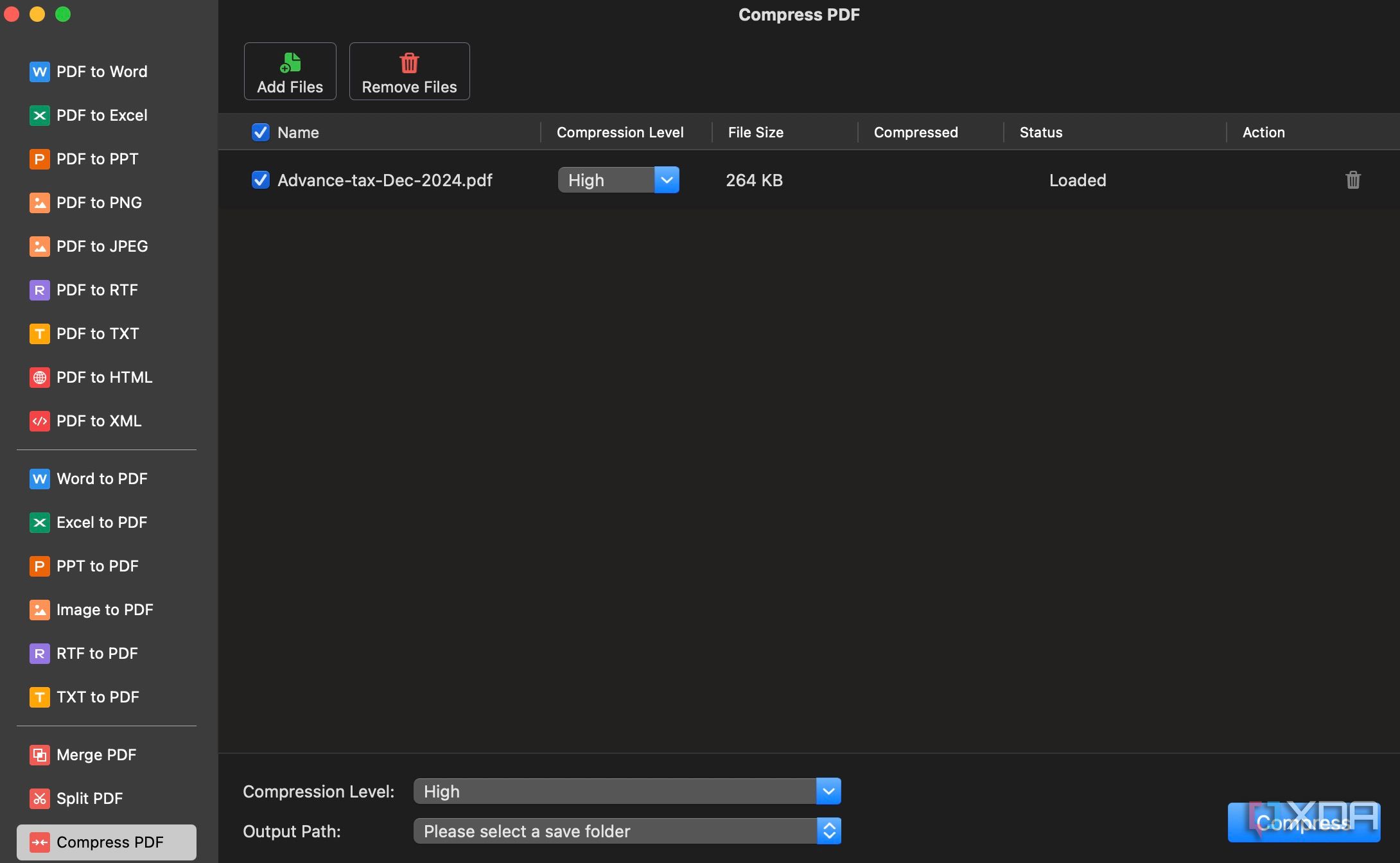PDFgear compress files