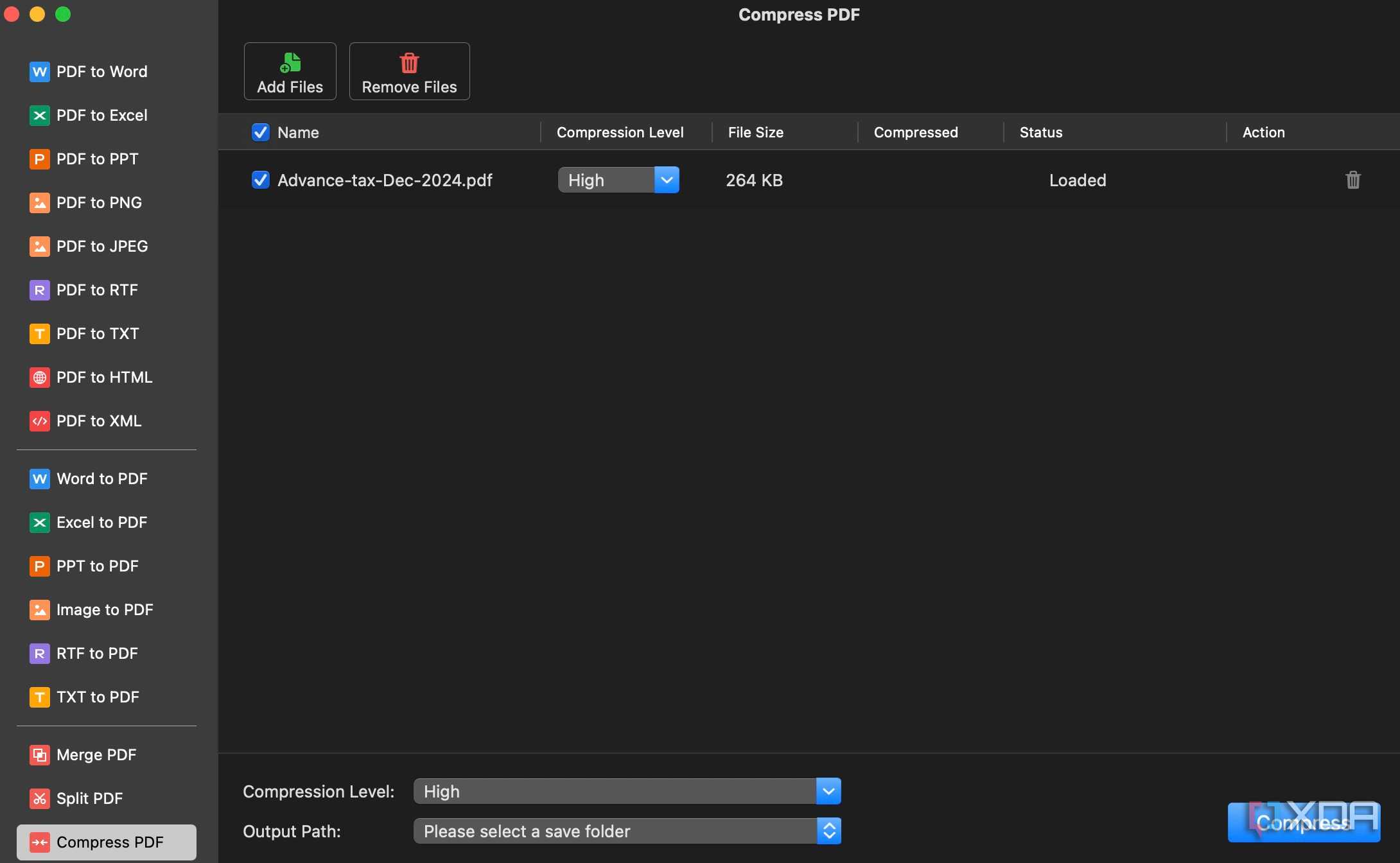PDFgear compress files