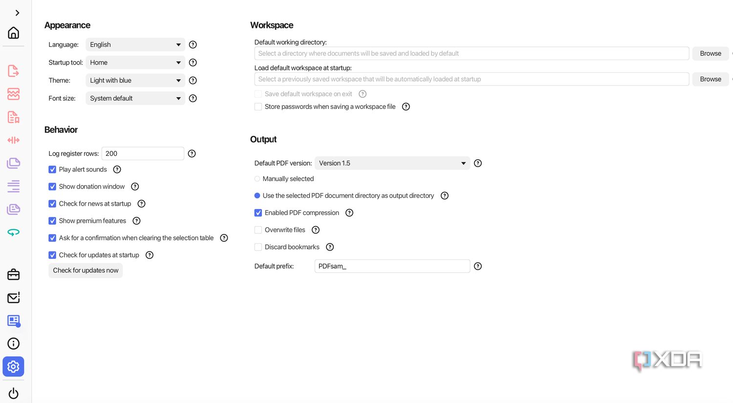 PDFSam settings