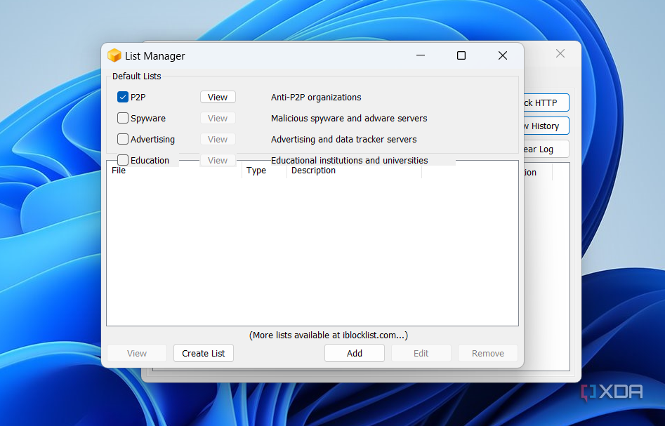 peerblock list manager