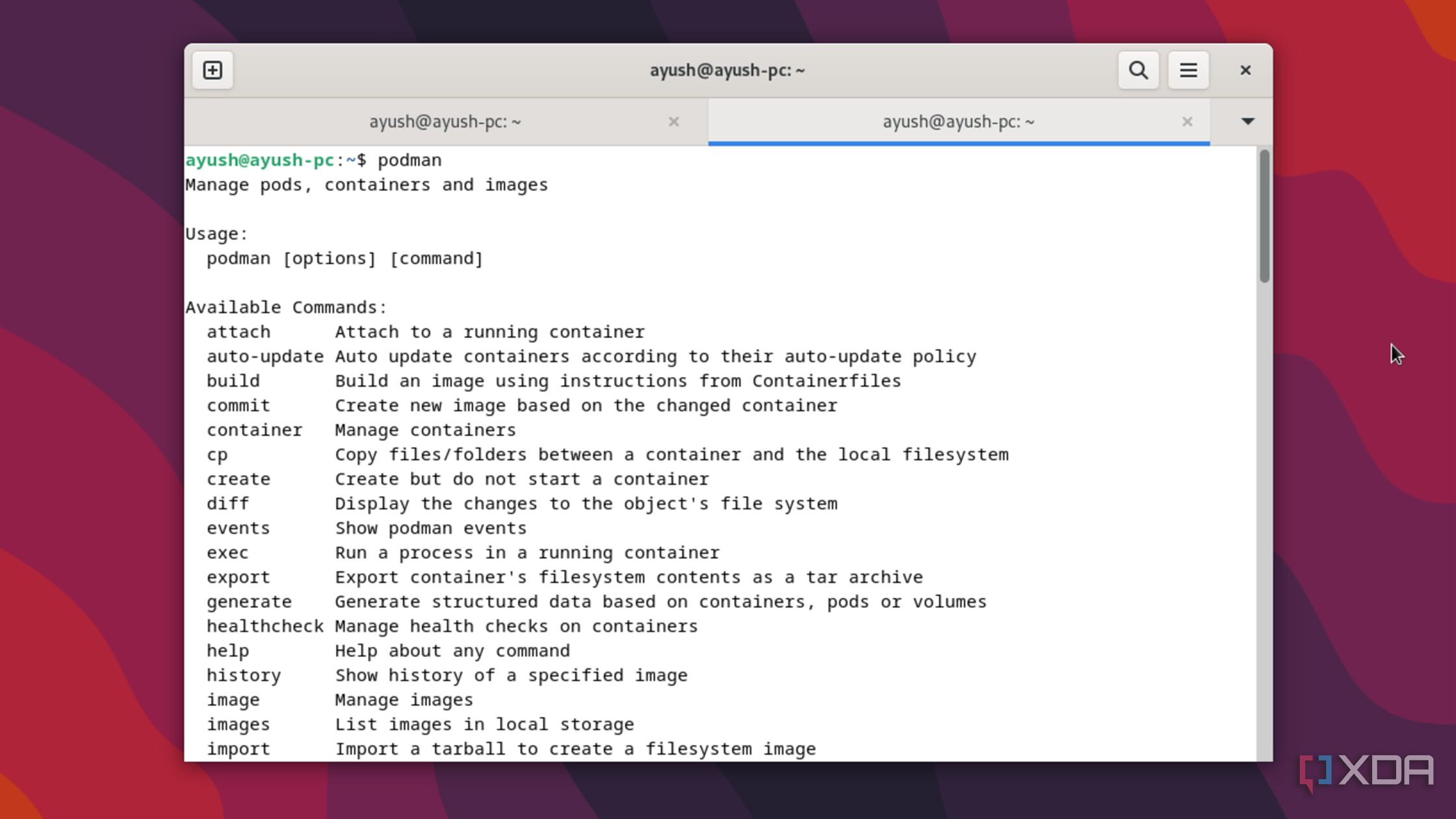 Running the Podman command in a Debian VM