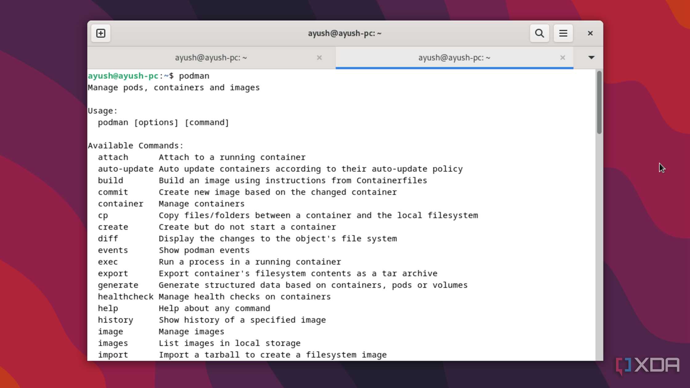Running the Podman command in a Debian VM