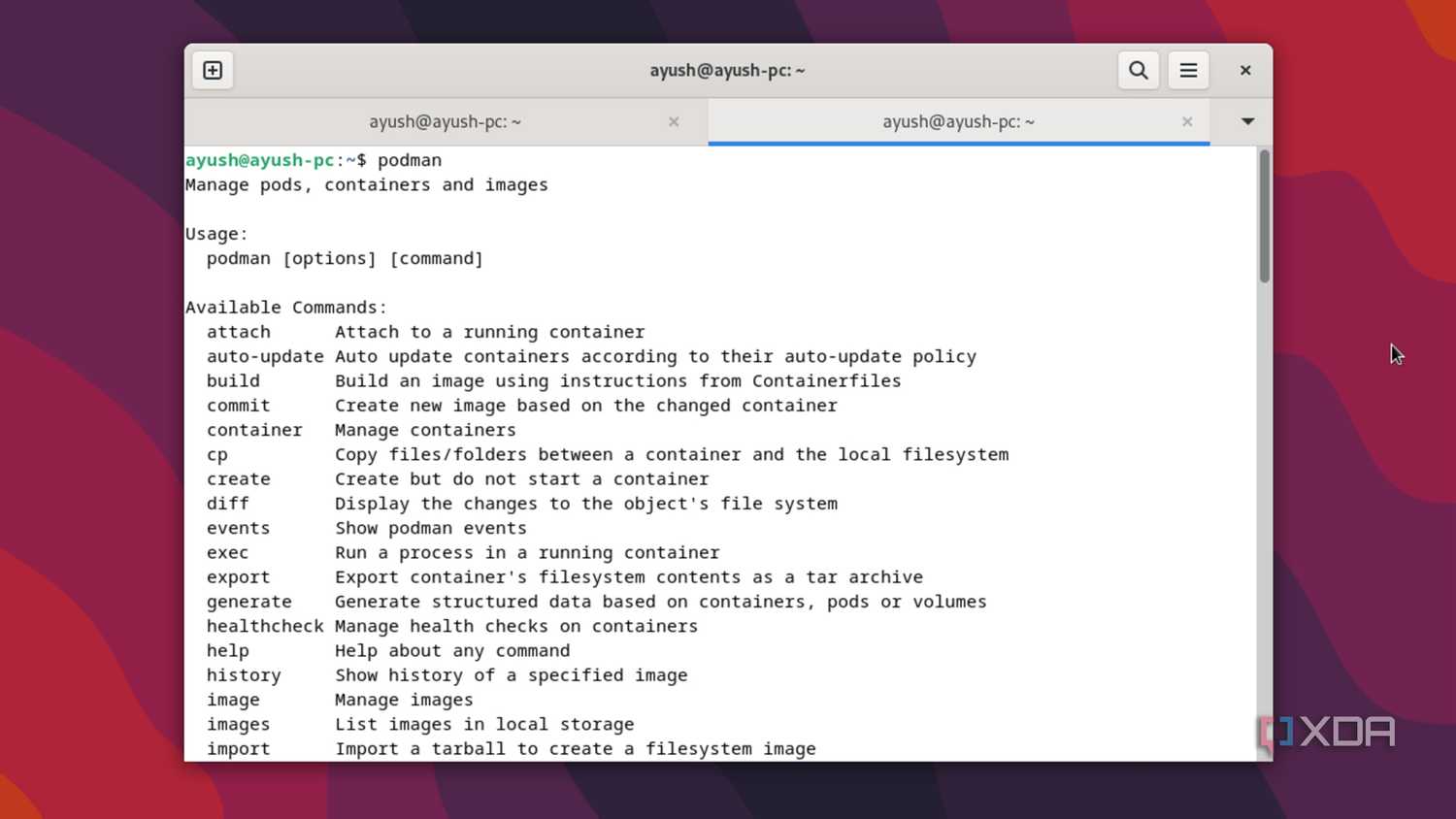 Running the Podman command in a Debian VM