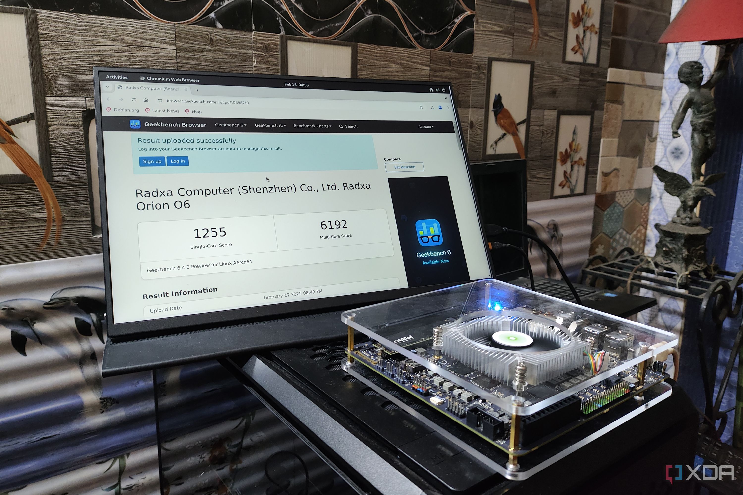 The Geekbench score of the Radxa Orion O6
