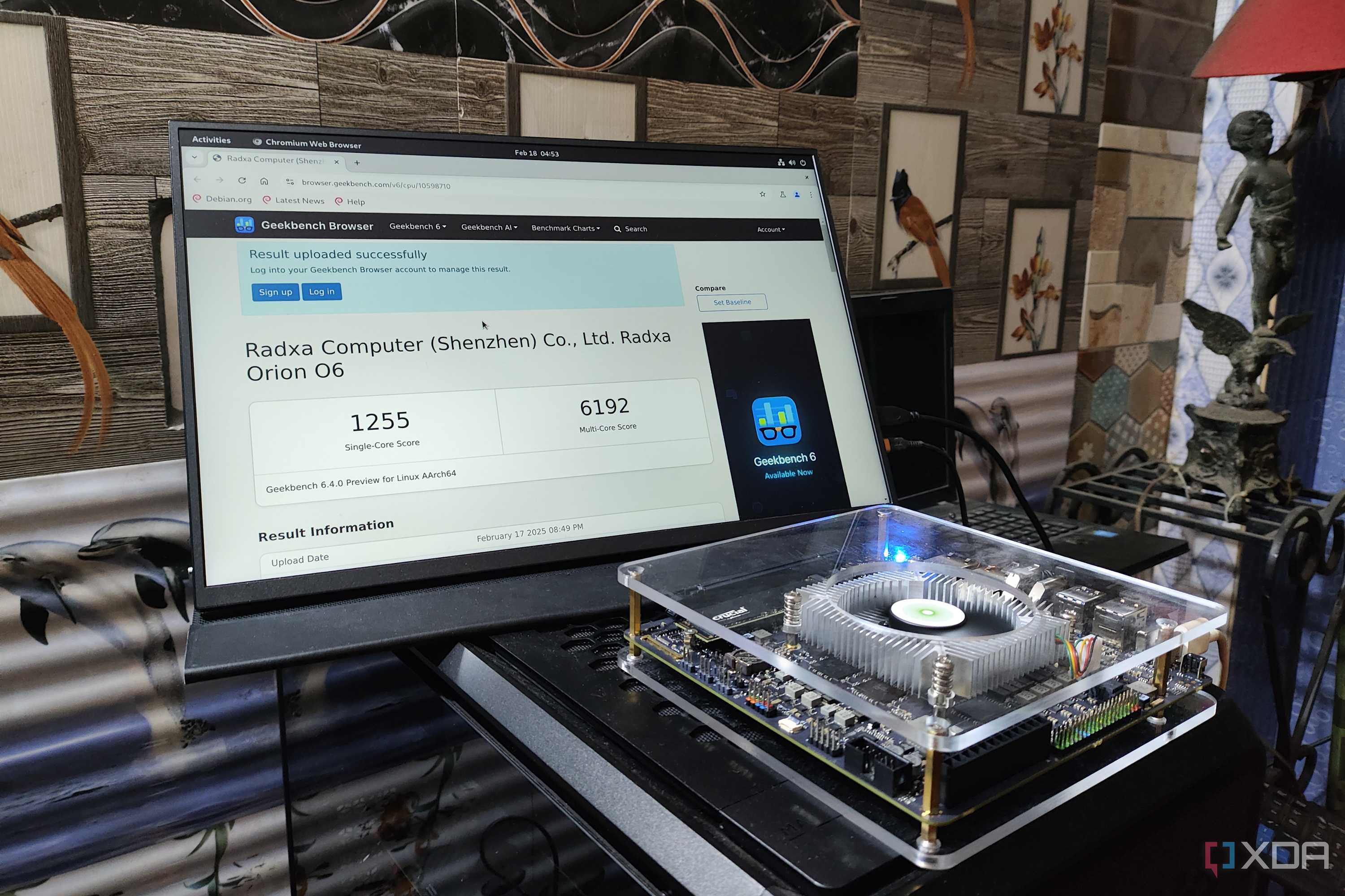 The Geekbench score of the Radxa Orion O6