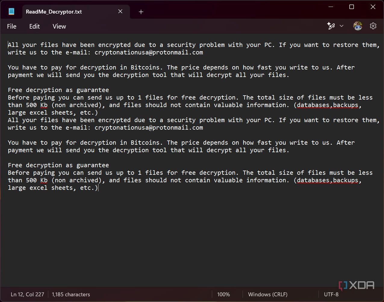 Ransomware note