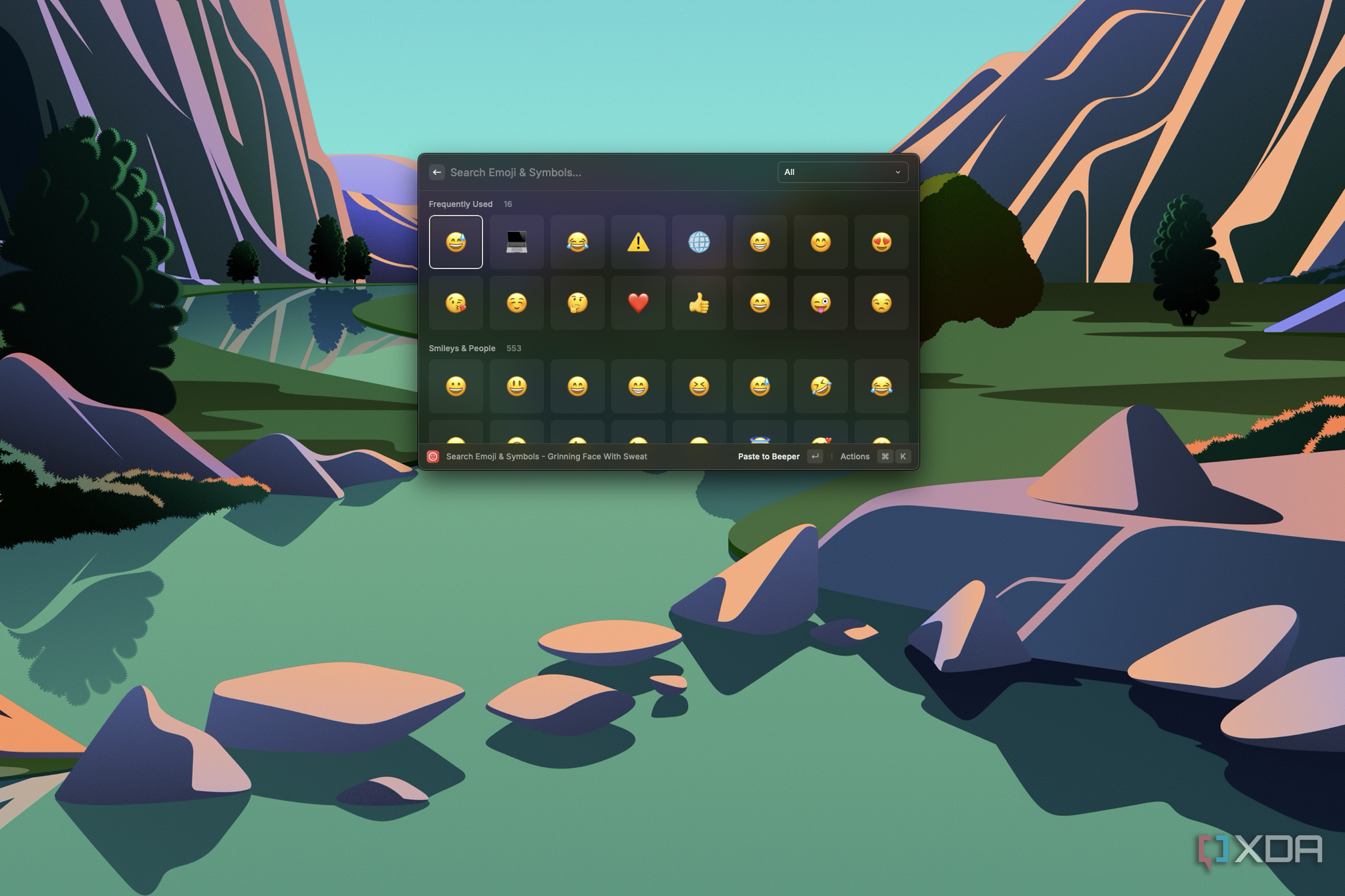 Screenshot of the emoji picker in Raycast