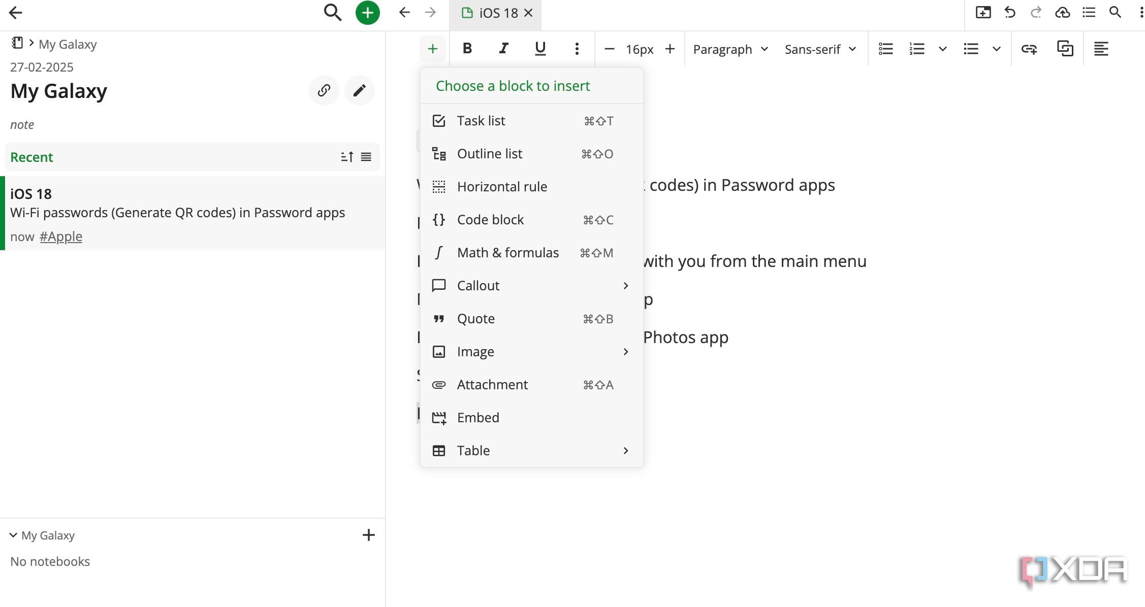 Notesnook toolbar