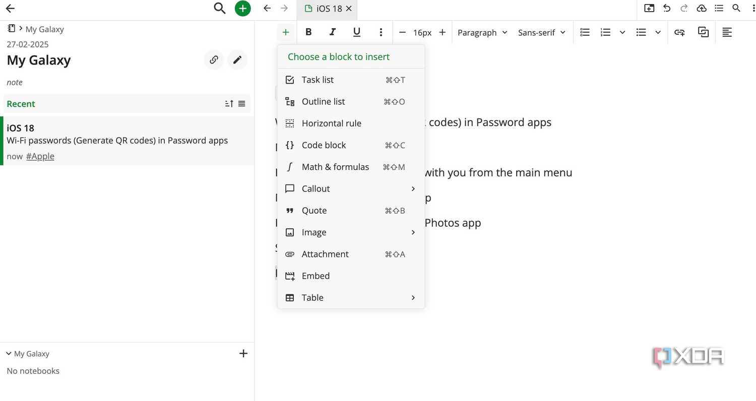 Notesnook toolbar