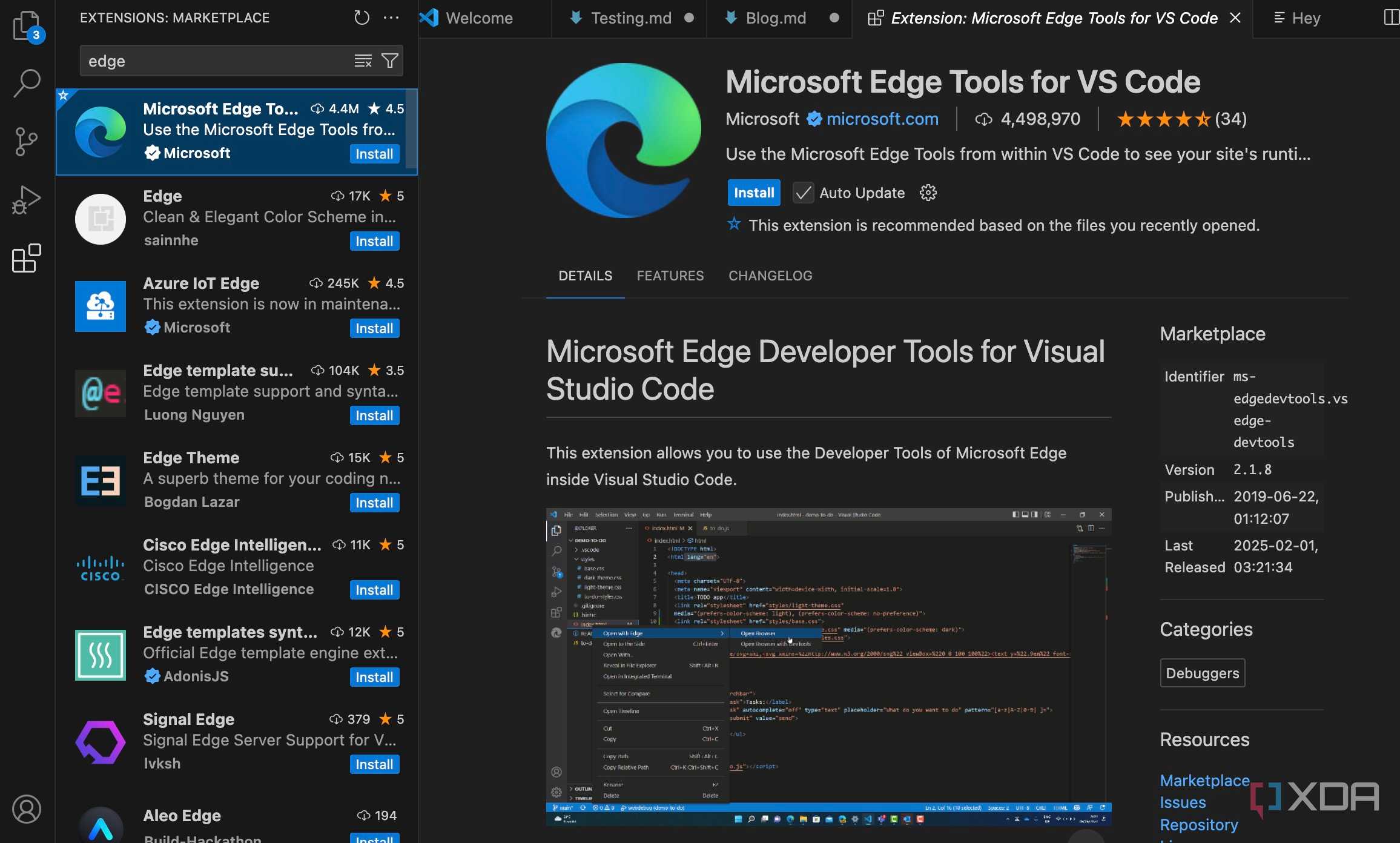 VS Code edge extension