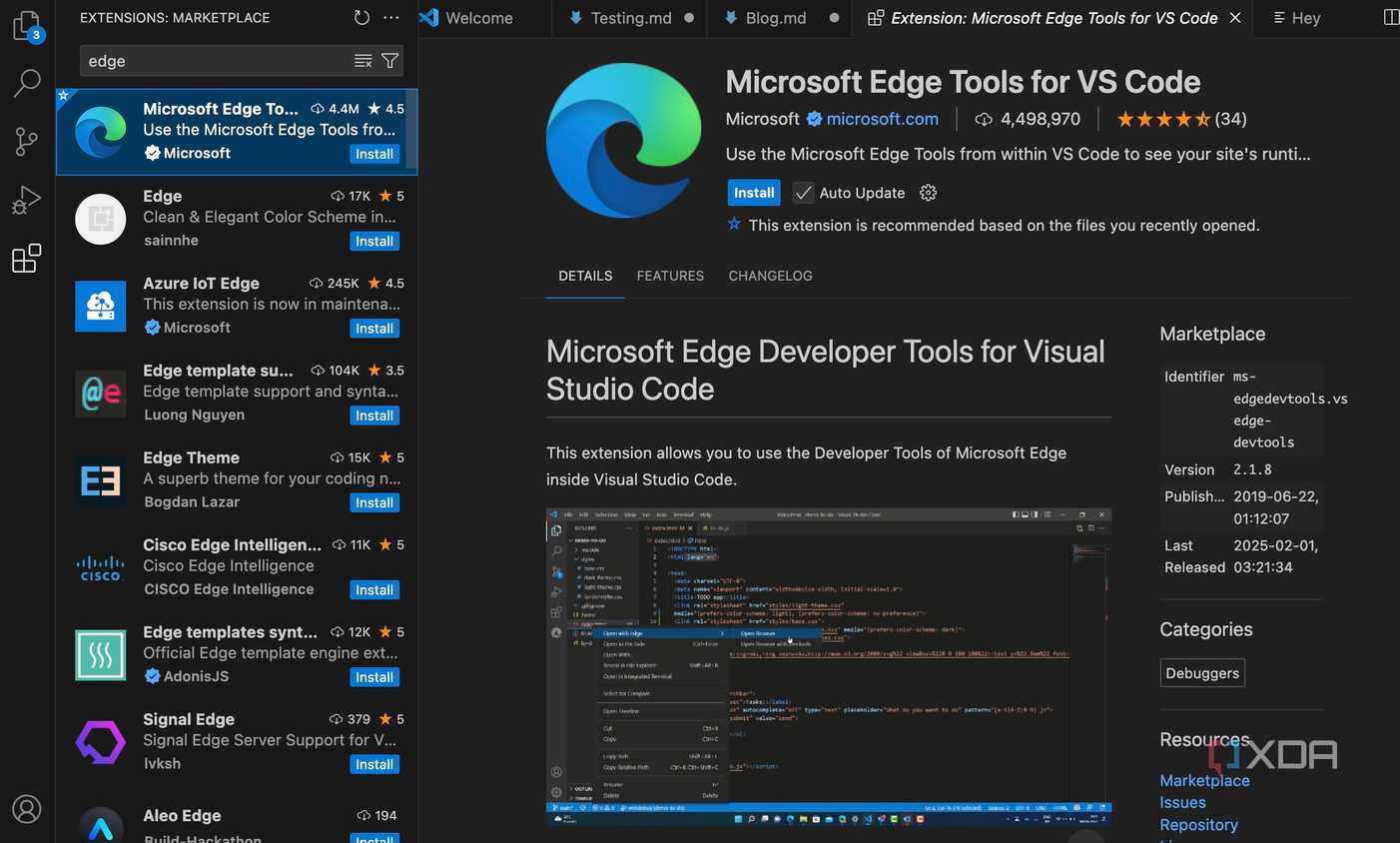 VS Code edge extension