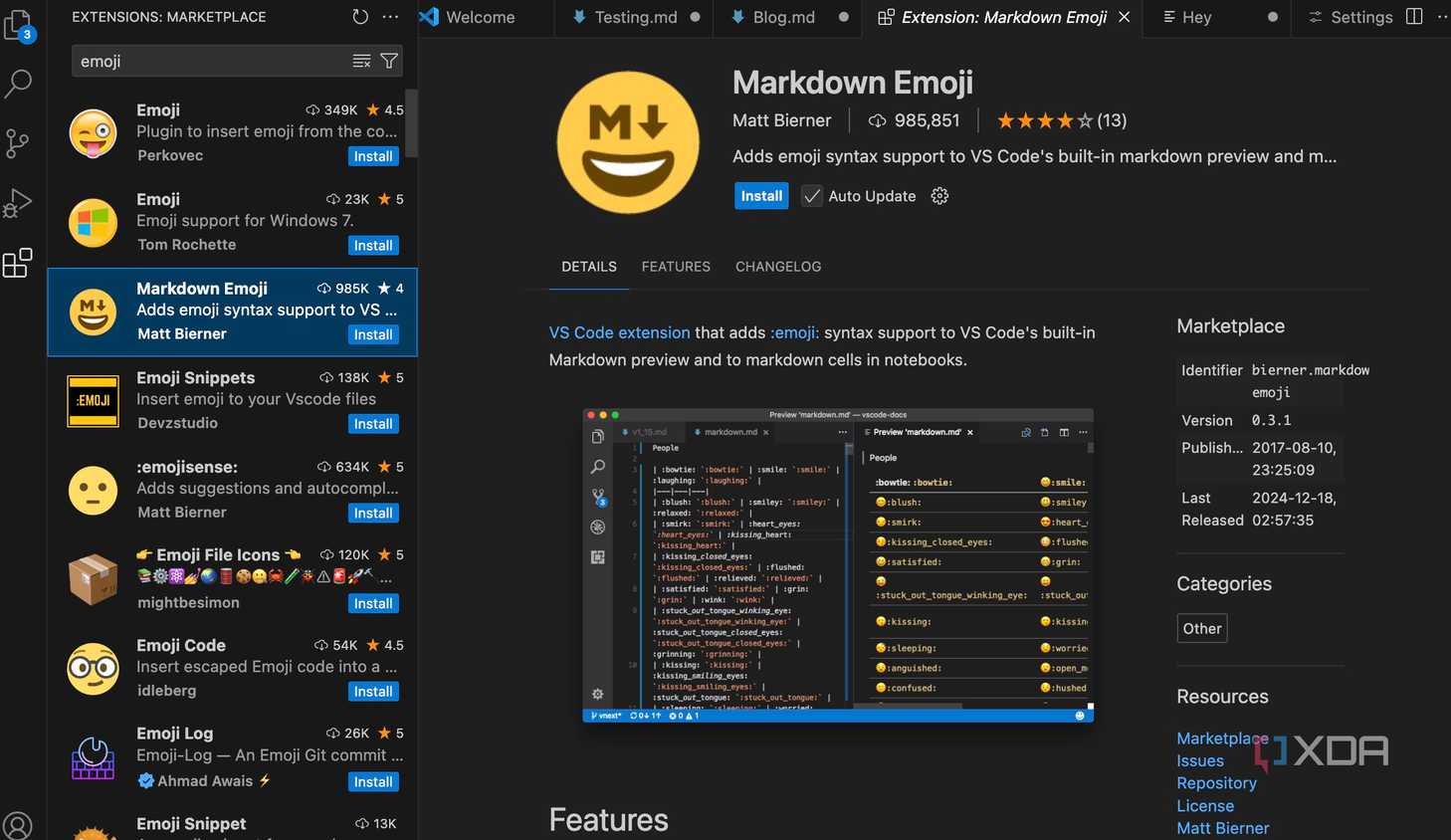 VS Code emoji extension